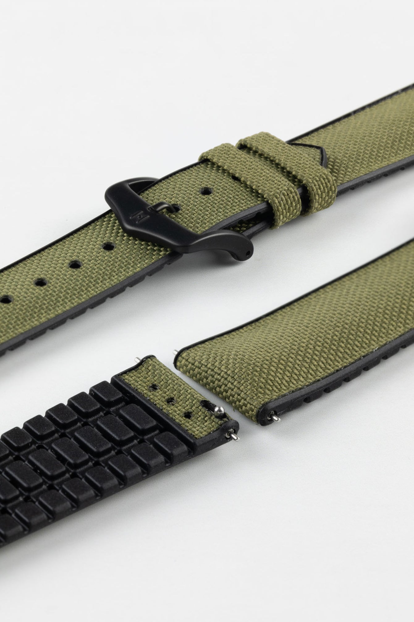 Hirsch ARNE Animal-Free Sailcloth Effect Performance Watch Strap - GREEN/BLACK