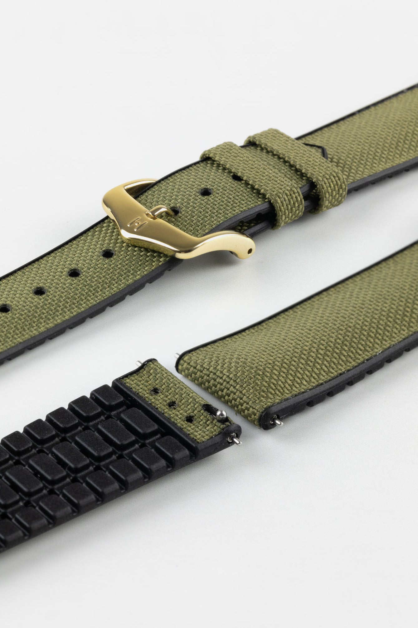 Hirsch ARNE Animal-Free Sailcloth Effect Performance Watch Strap - GREEN/BLACK