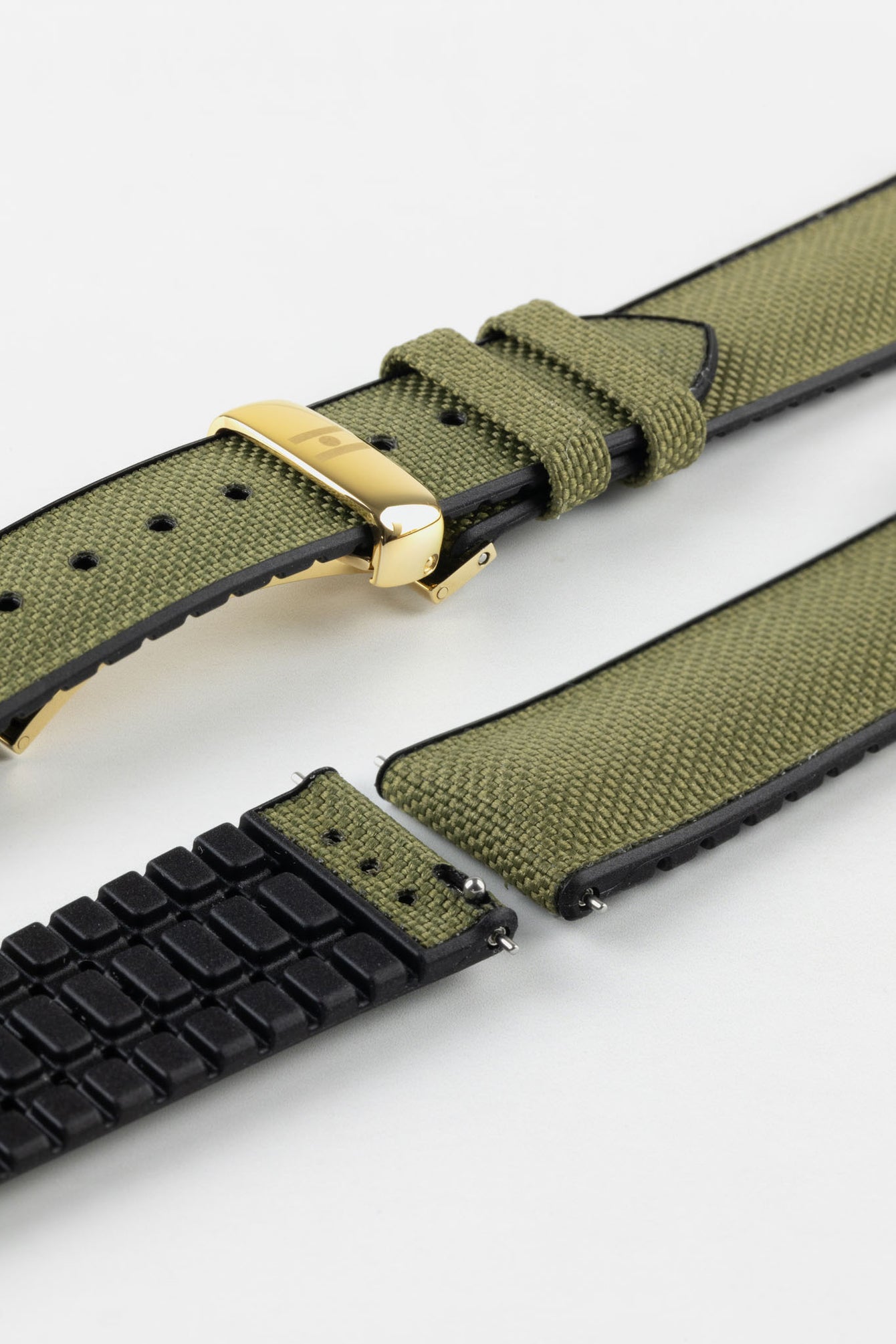 Hirsch ARNE Animal-Free Sailcloth Effect Performance Watch Strap - GREEN/BLACK