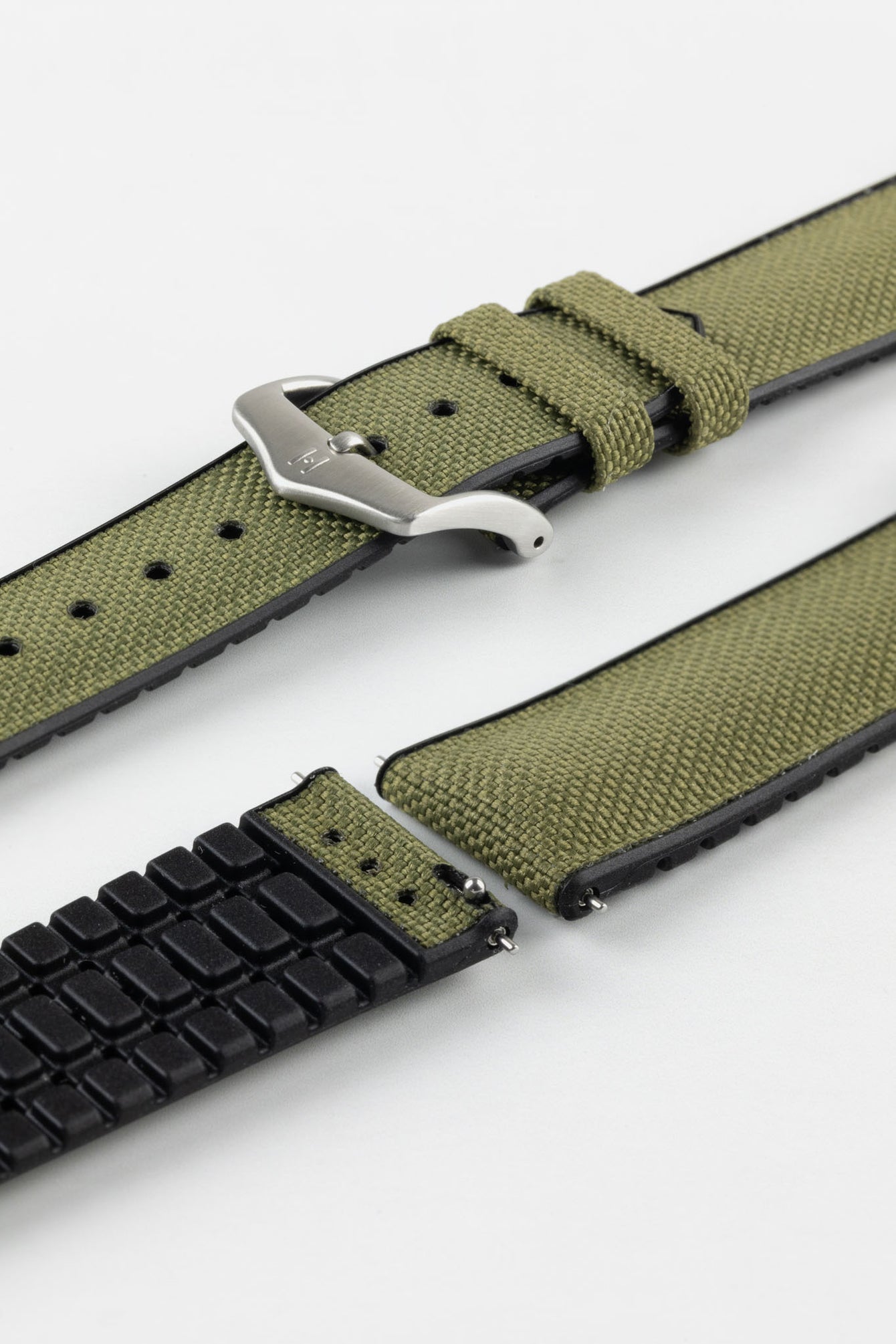 Hirsch ARNE Animal-Free Sailcloth Effect Performance Watch Strap - GREEN/BLACK