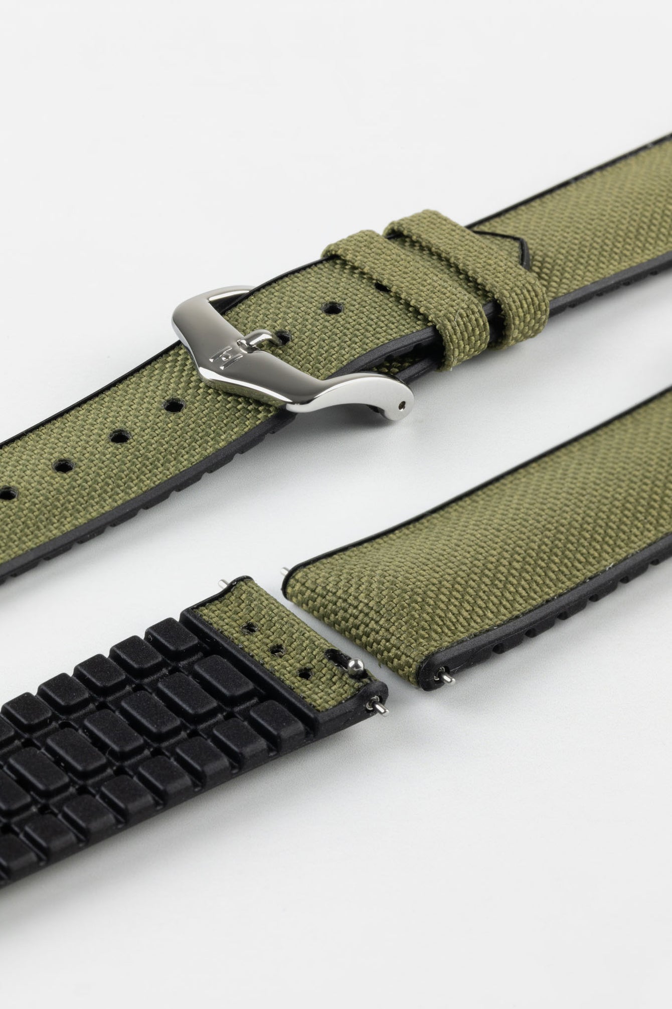 Hirsch ARNE Animal-Free Sailcloth Effect Performance Watch Strap - GREEN/BLACK