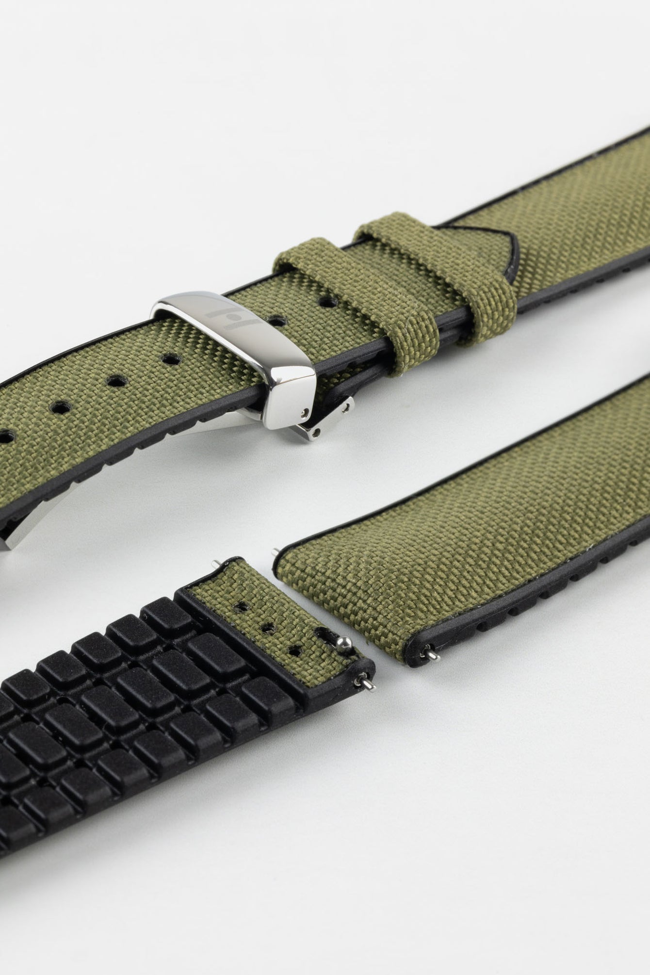 Hirsch ARNE Animal-Free Sailcloth Effect Performance Watch Strap - GREEN/BLACK