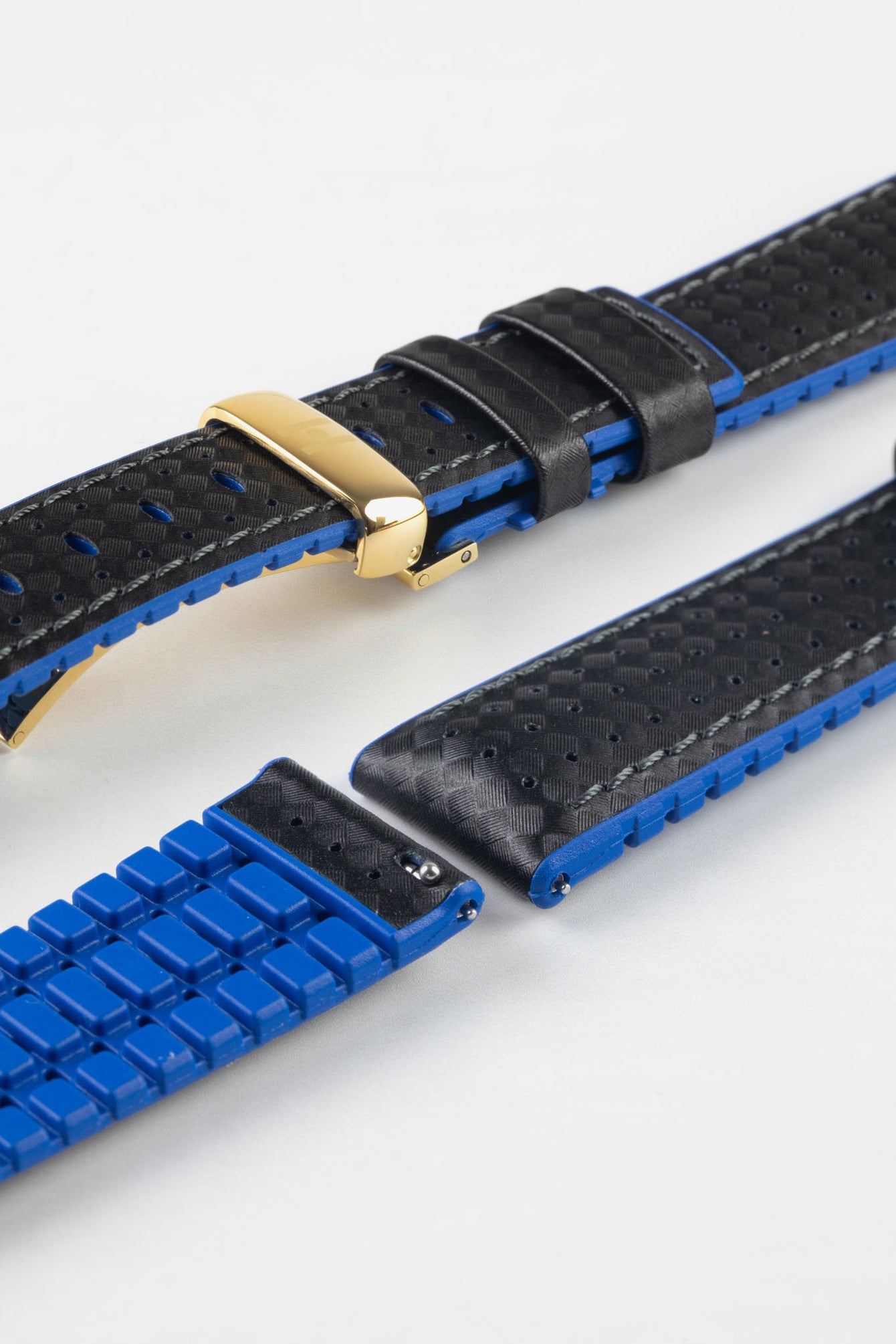 Hirsch AYRTON Carbon Embossed Performance Watch Strap in BLACK/BLUE