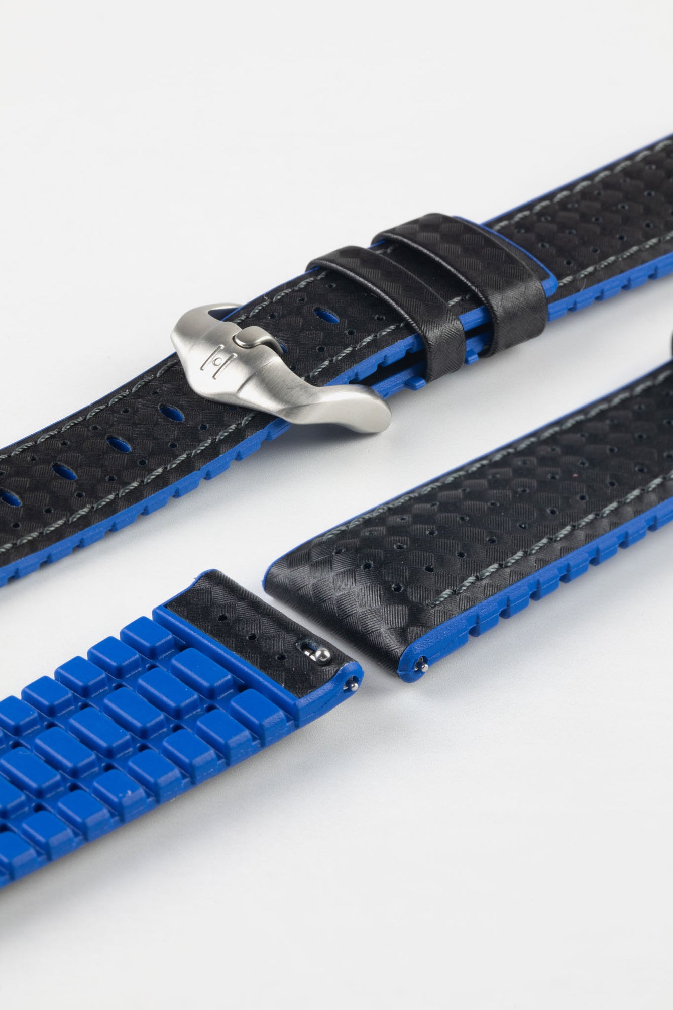 Hirsch AYRTON Carbon Embossed Performance Watch Strap in BLACK/BLUE