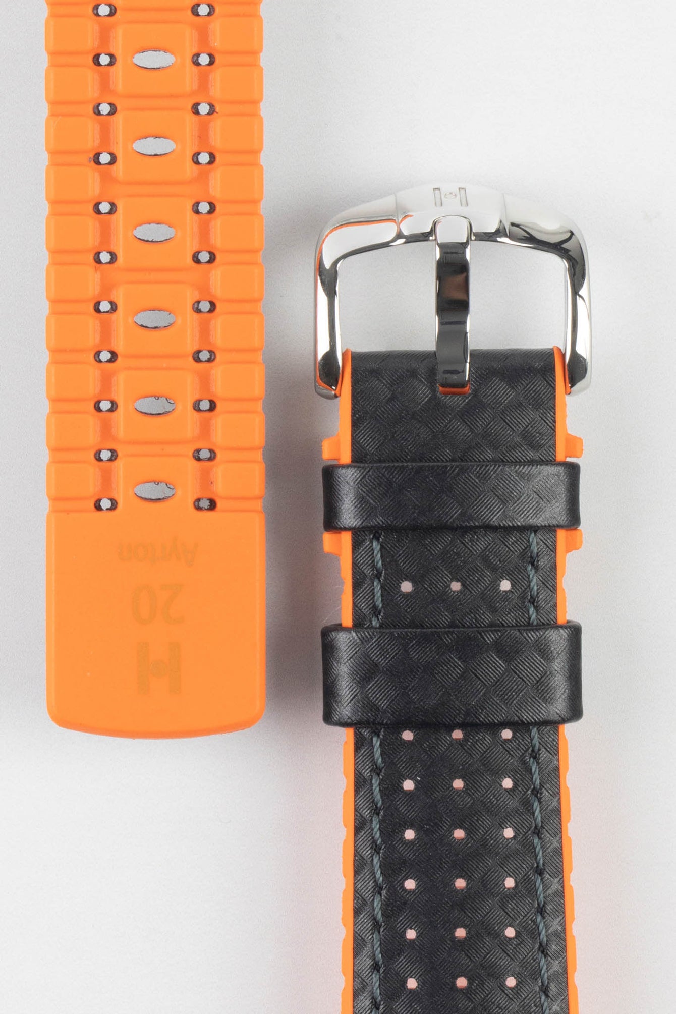 Hirsch AYRTON Orange / Black Carbon Embossed Performance Watch Strap