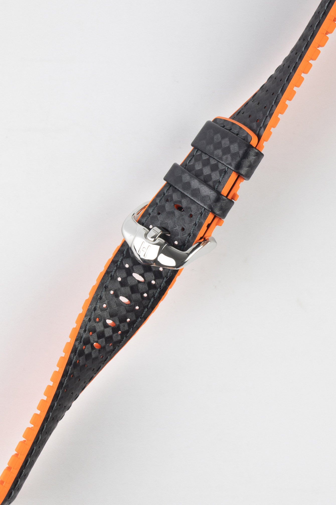 Hirsch AYRTON Orange / Black Carbon Embossed Performance Watch Strap