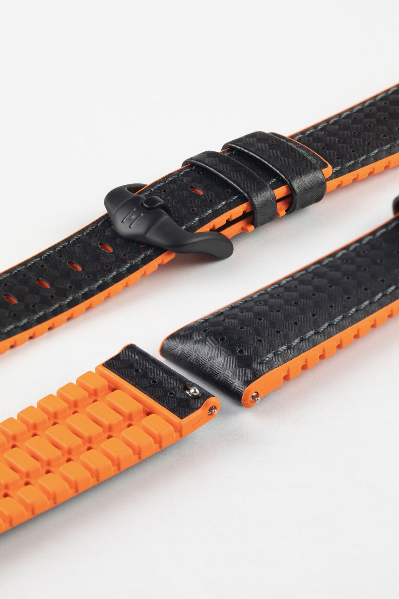 Hirsch AYRTON Orange / Black Carbon Embossed Performance Watch Strap