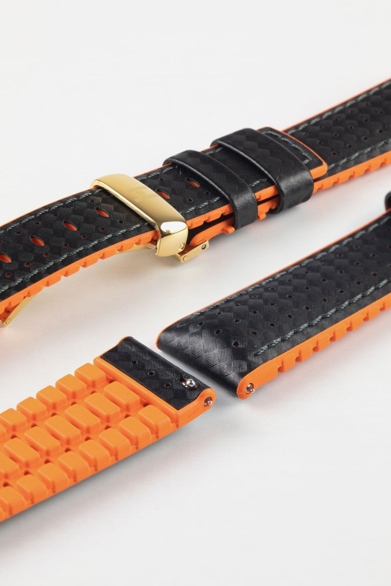 Hirsch AYRTON Orange / Black Carbon Embossed Performance Watch Strap