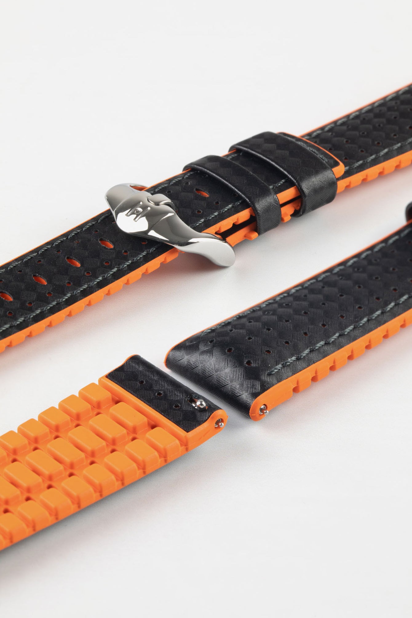 Hirsch AYRTON Orange / Black Carbon Embossed Performance Watch Strap