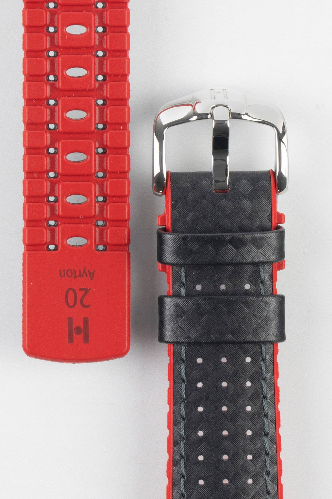 Hirsch AYRTON Carbon Embossed Performance Watch Strap in BLACK/RED