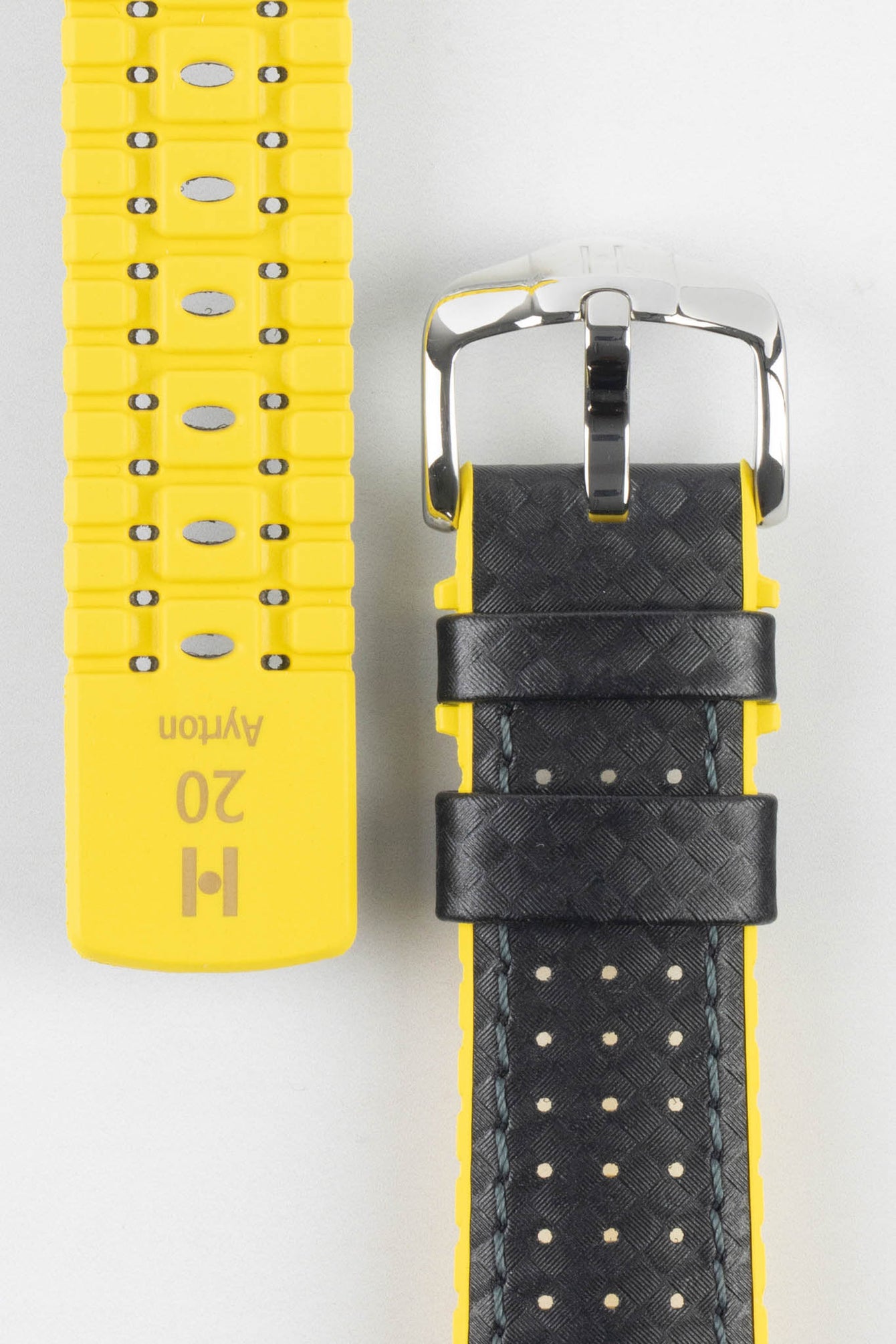 Hirsch AYRTON Performance Carbon Embossed Watch Strap in BLACK/YELLOW