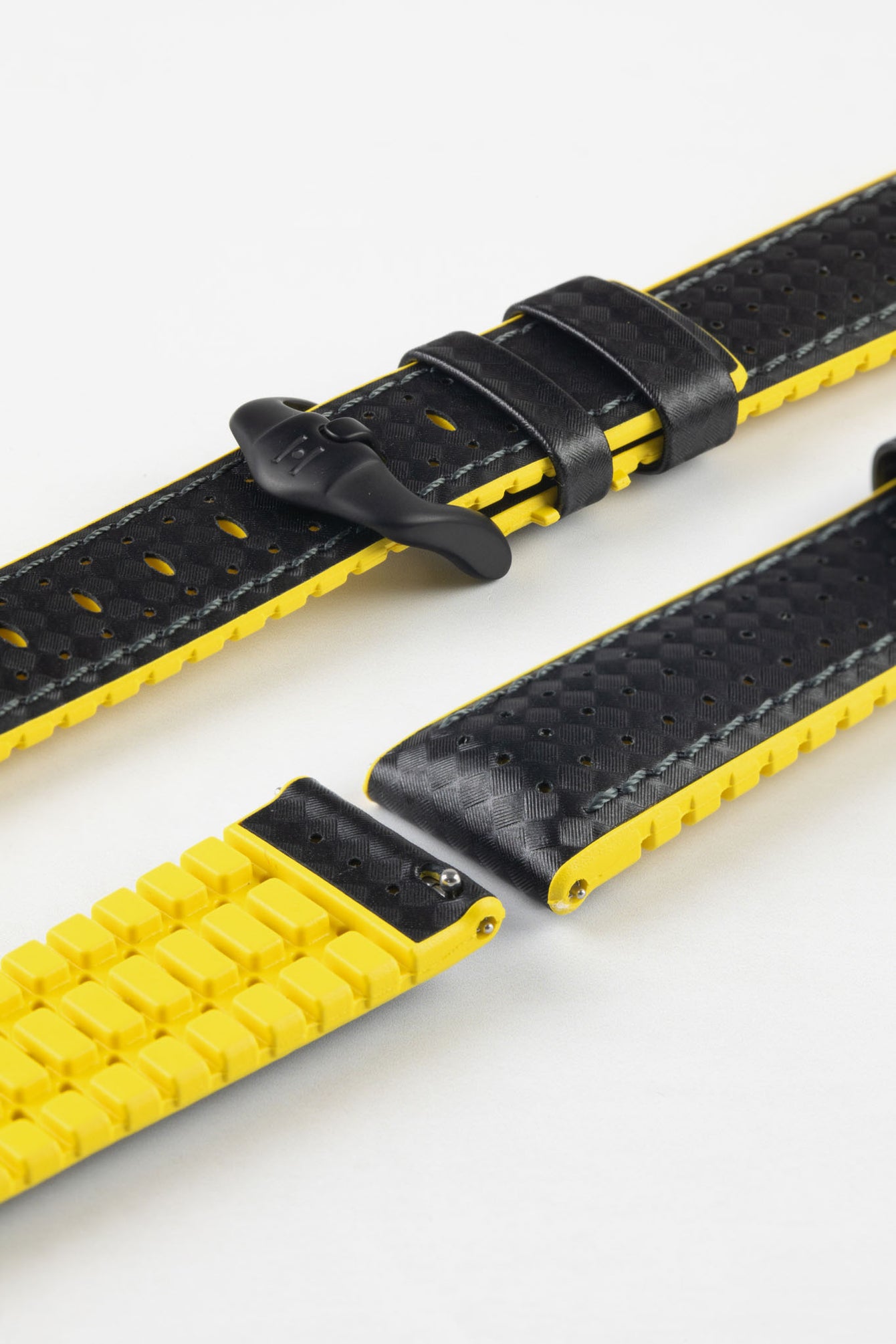 Hirsch AYRTON Performance Carbon Embossed Watch Strap in BLACK/YELLOW