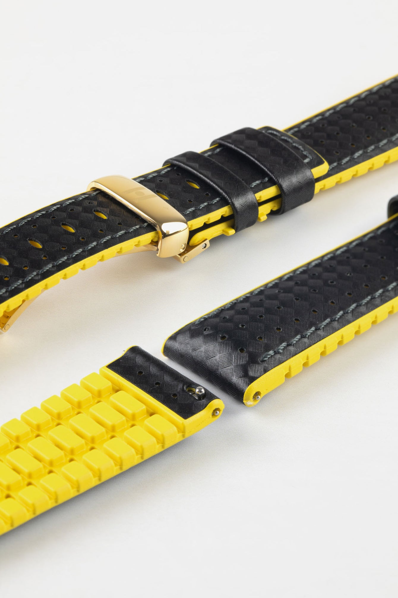 Hirsch AYRTON Performance Carbon Embossed Watch Strap in BLACK/YELLOW