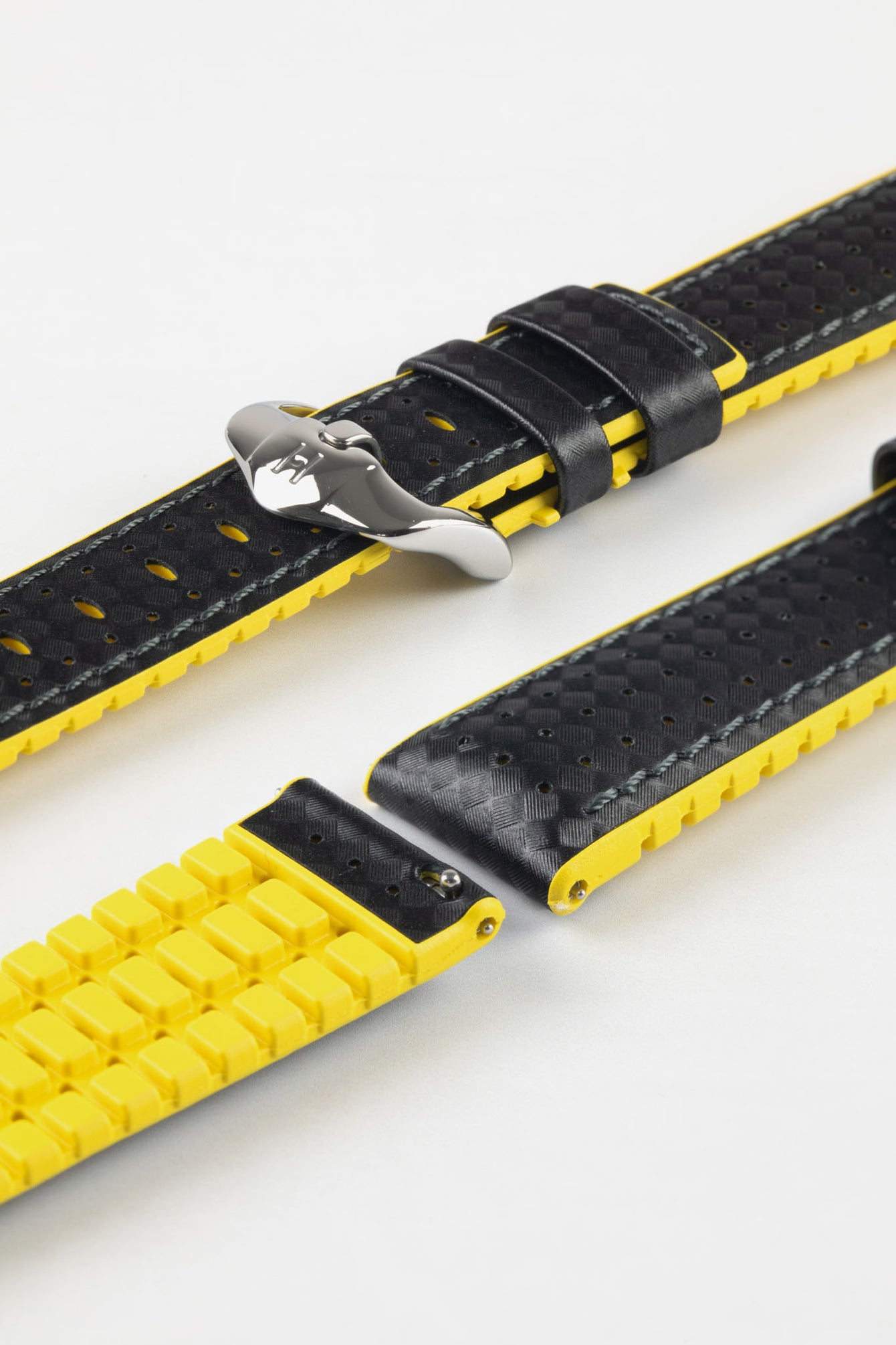 Hirsch AYRTON Performance Carbon Embossed Watch Strap in BLACK/YELLOW