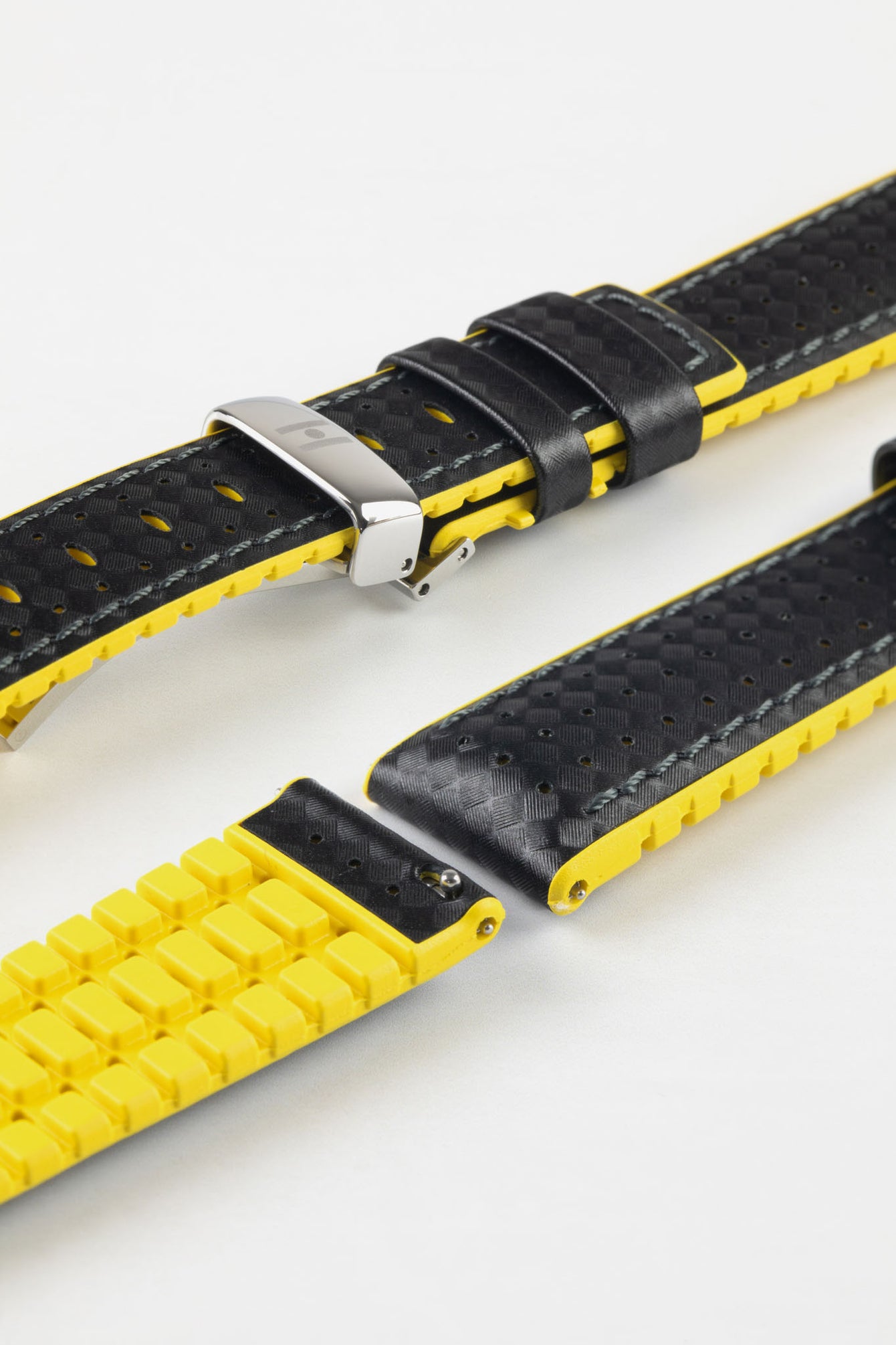 Hirsch AYRTON Performance Carbon Embossed Watch Strap in BLACK/YELLOW