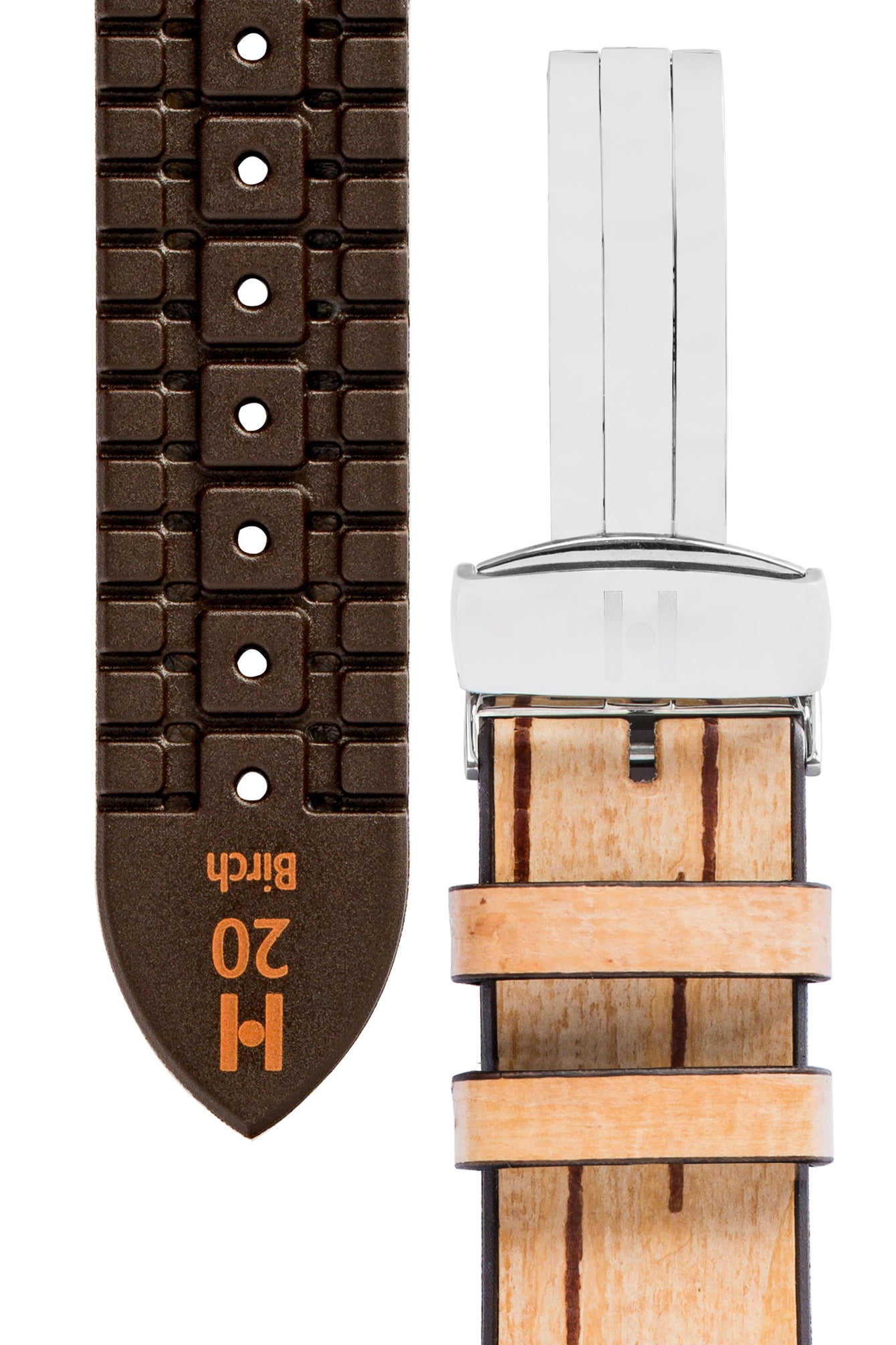 Hirsch Birch Tree Bark Deployment Watch Strap in Beige (Tapers & Clasp)