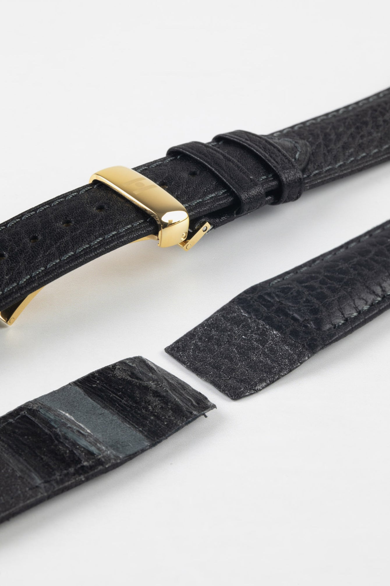 Hirsch CAMELGRAIN Open Ended No Allergy Leather Watch Strap in BLACK