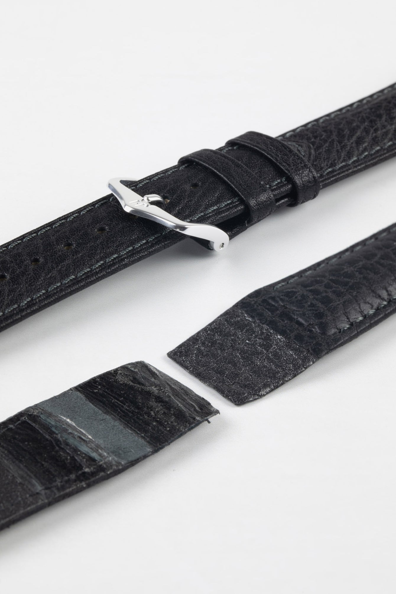 Hirsch CAMELGRAIN Open Ended No Allergy Leather Watch Strap in BLACK