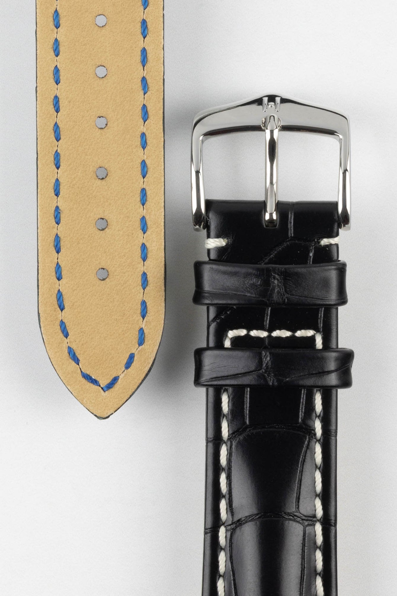 Hirsch CAPITANO Padded Alligator Leather Water-Resistant Watch Strap in BLACK