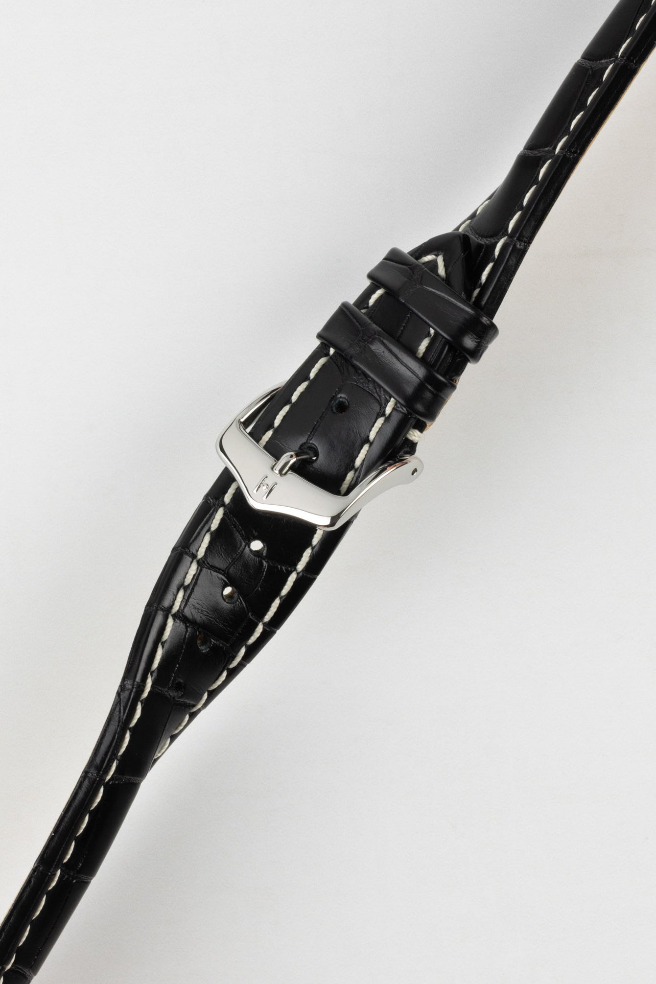 Hirsch CAPITANO Padded Alligator Leather Water-Resistant Watch Strap in BLACK