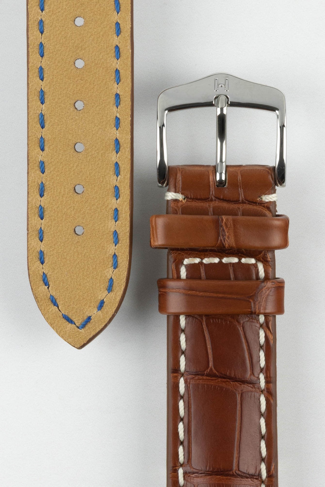 Hirsch CAPITANO Padded Alligator Water-Resistant Leather Watch Strap in GOLD BROWN