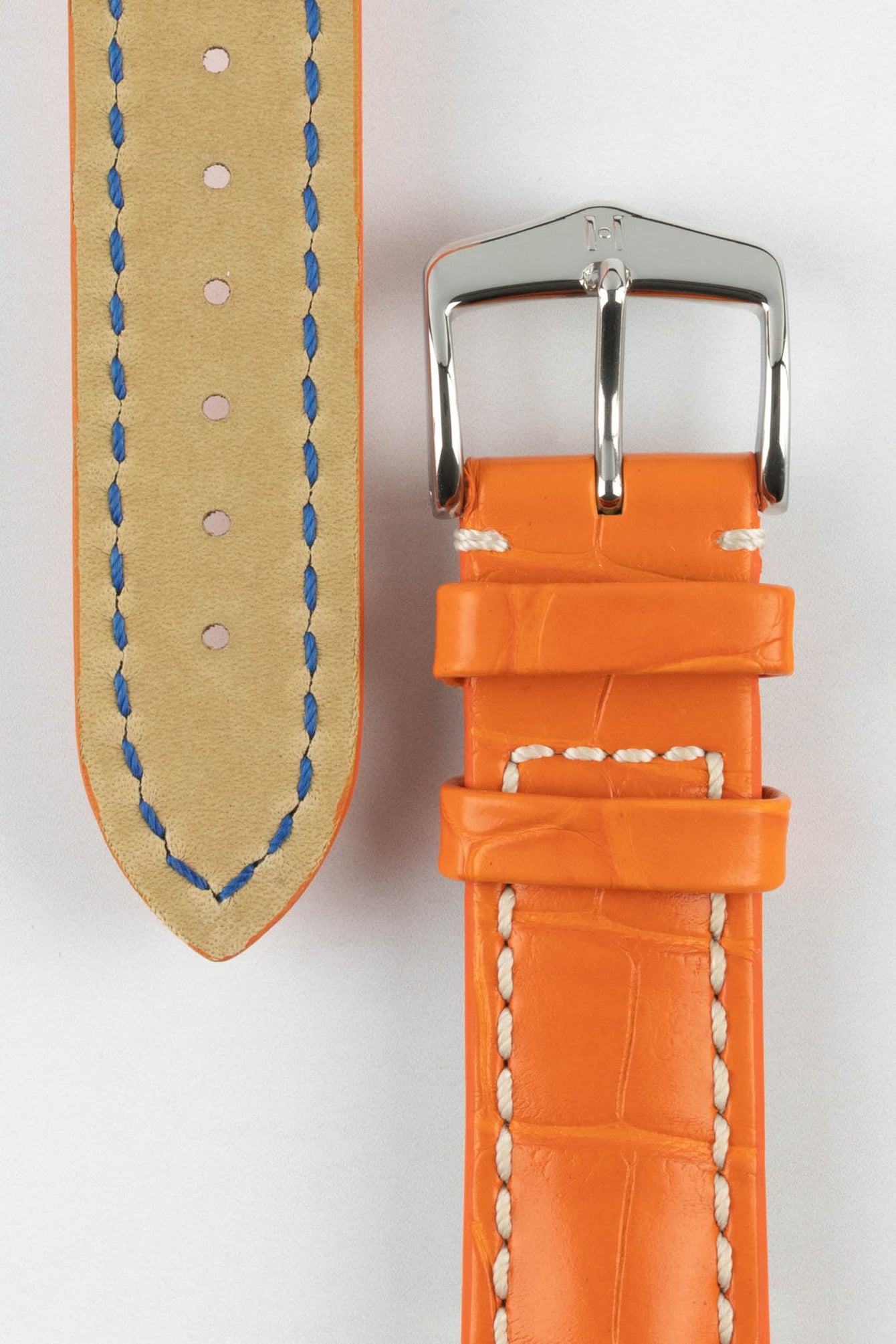 Hirsch CAPITANO Padded Alligator Leather Water-Resistant Watch Strap in ORANGE