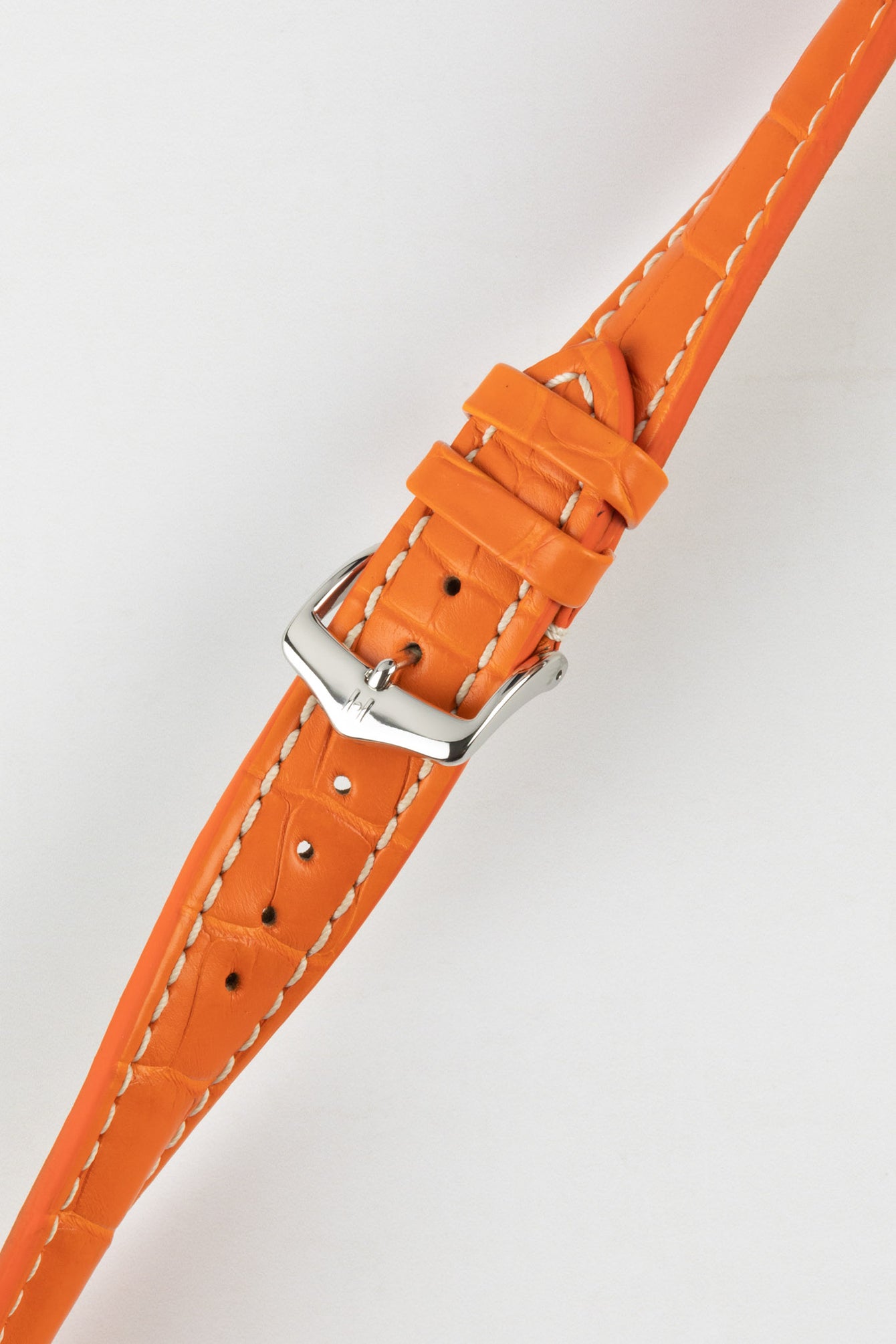 Hirsch CAPITANO Padded Alligator Leather Water-Resistant Watch Strap in ORANGE