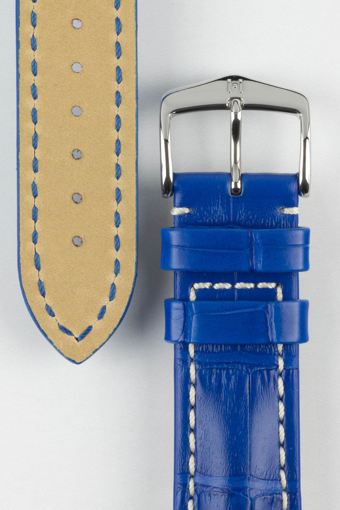 Hirsch CAPITANO Padded Alligator Leather Water-Resistant Watch Strap in ROYAL BLUE