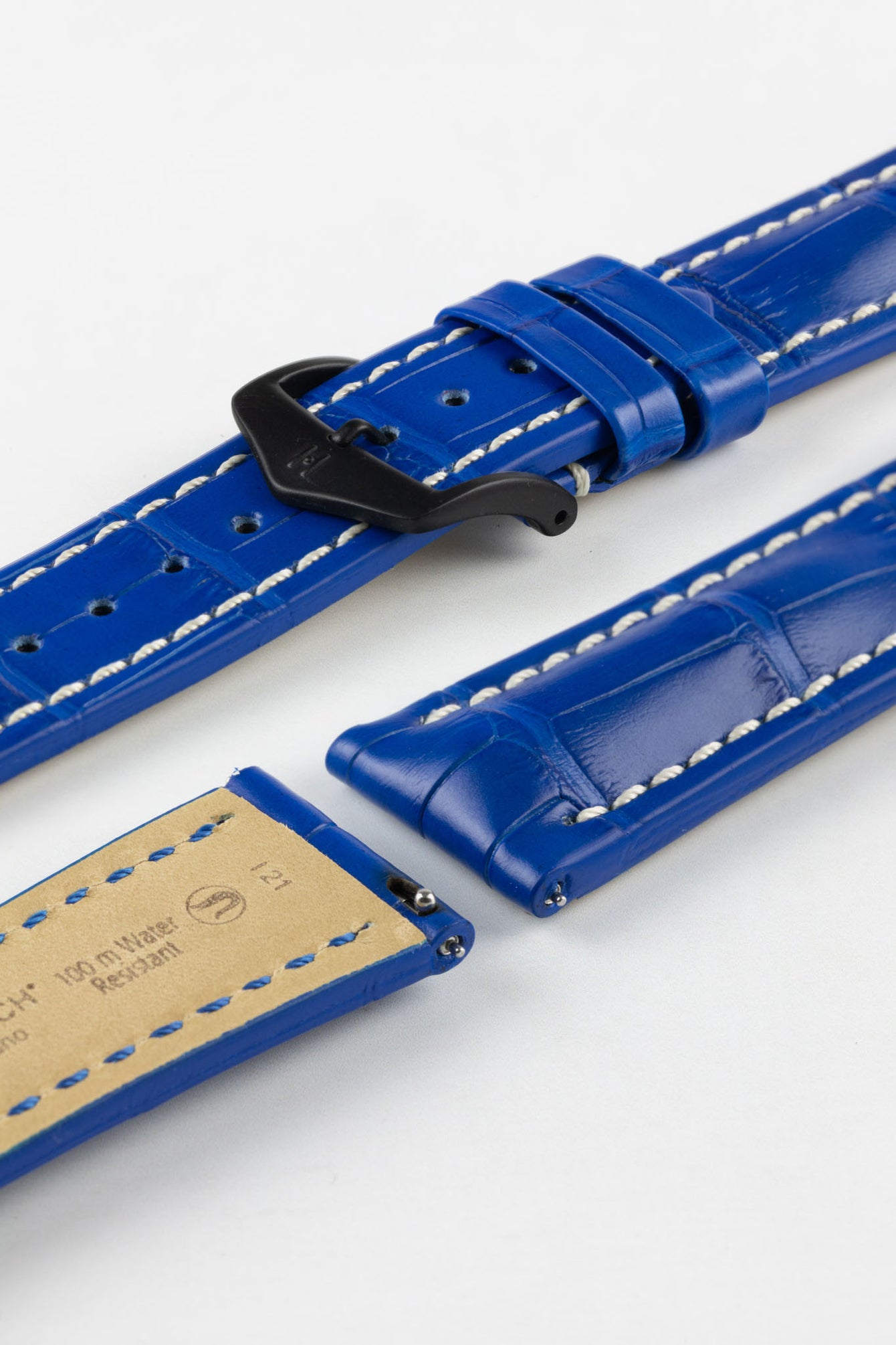 Hirsch CAPITANO Padded Alligator Leather Water-Resistant Watch Strap in ROYAL BLUE