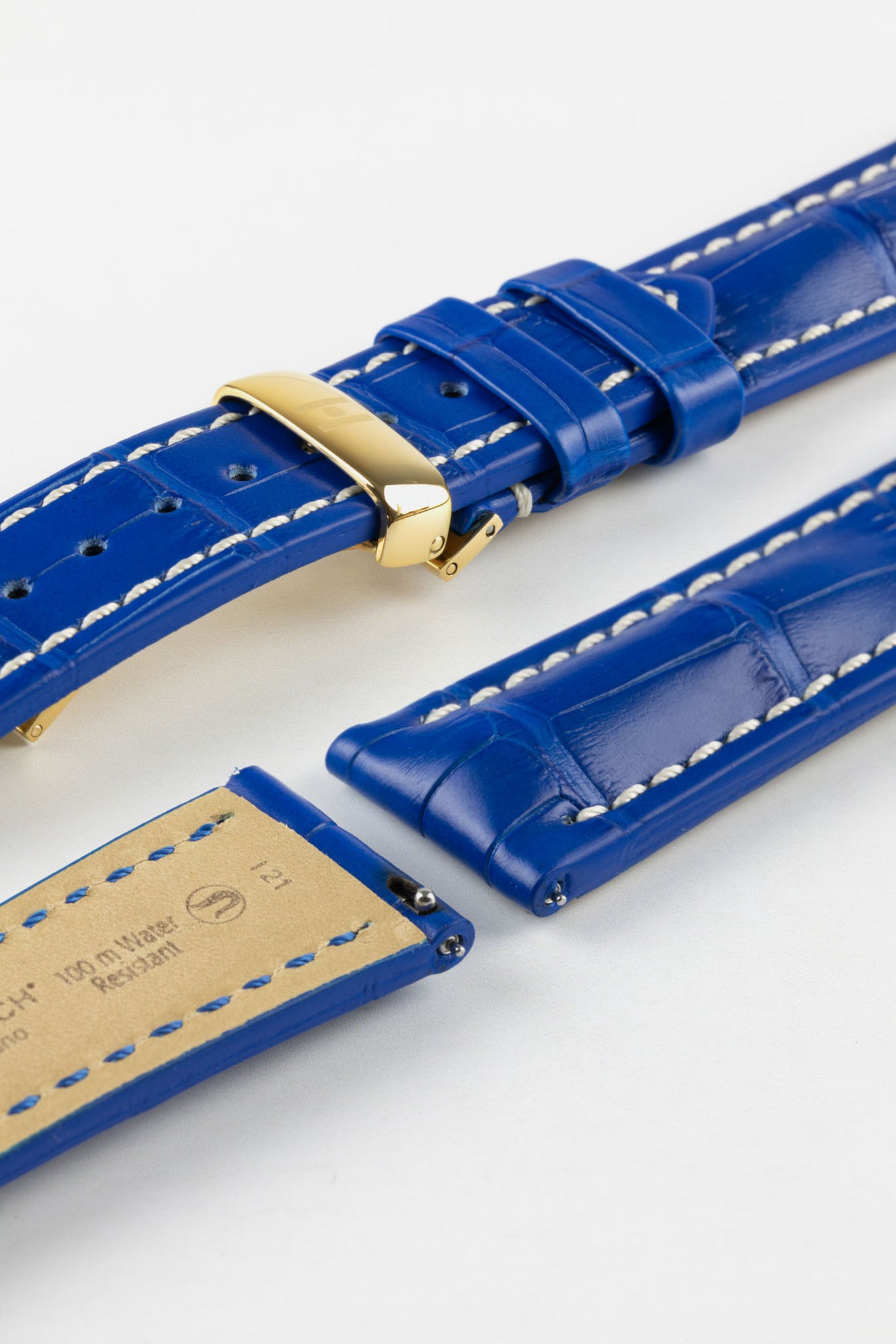 Hirsch CAPITANO Padded Alligator Leather Water-Resistant Watch Strap in ROYAL BLUE