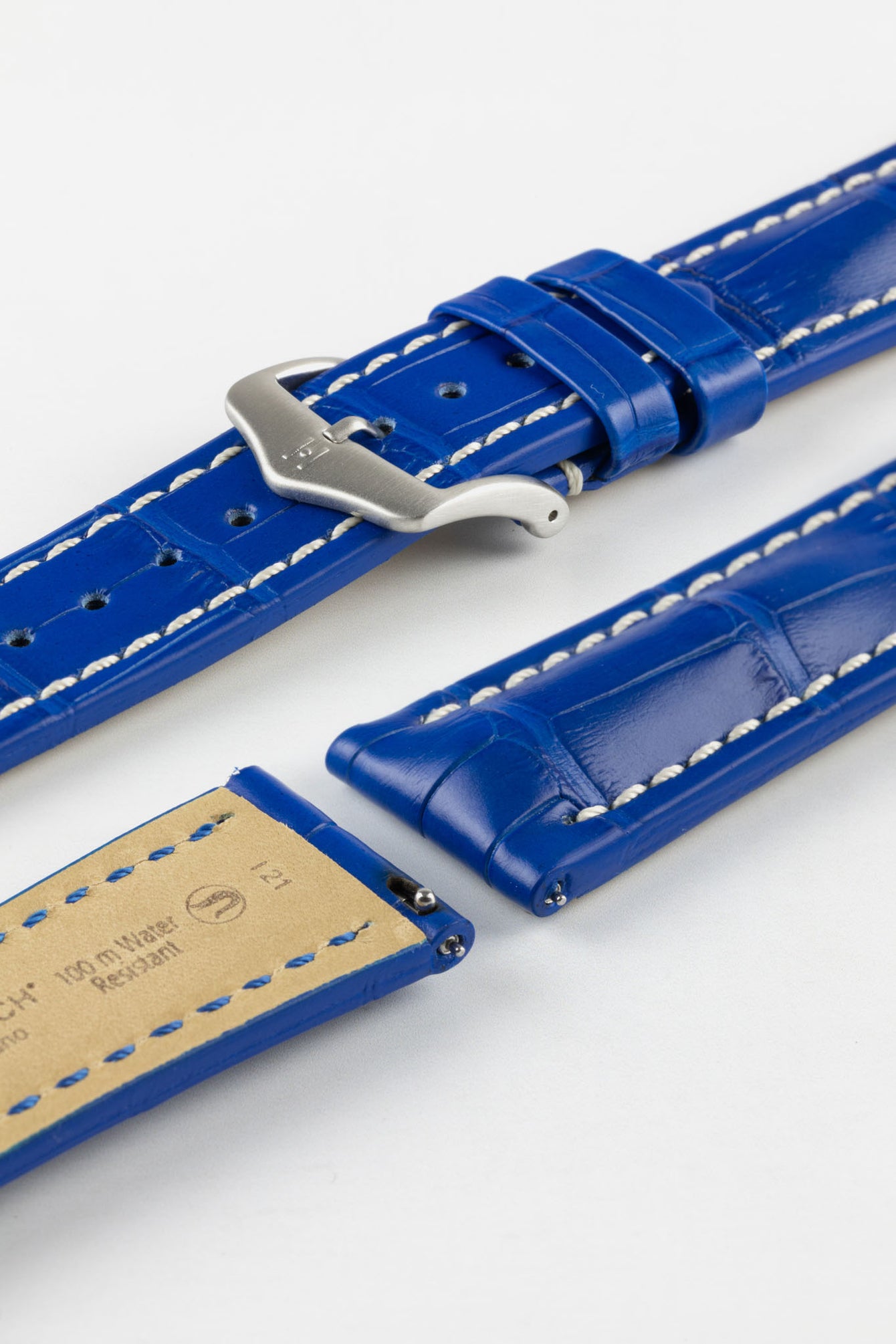 Hirsch CAPITANO Padded Alligator Leather Water-Resistant Watch Strap in ROYAL BLUE