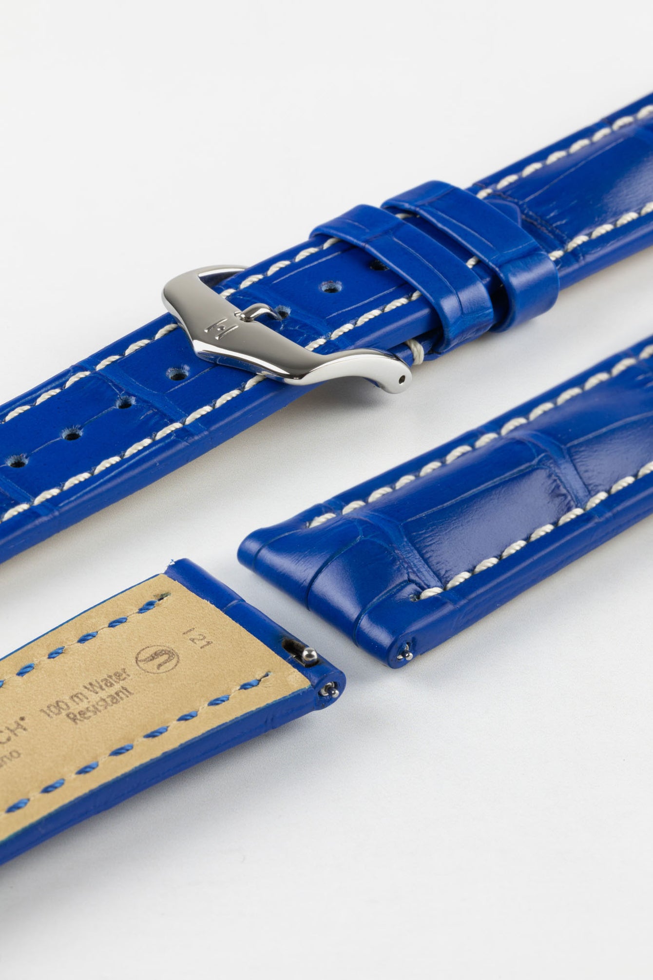 Hirsch CAPITANO Padded Alligator Leather Water-Resistant Watch Strap in ROYAL BLUE