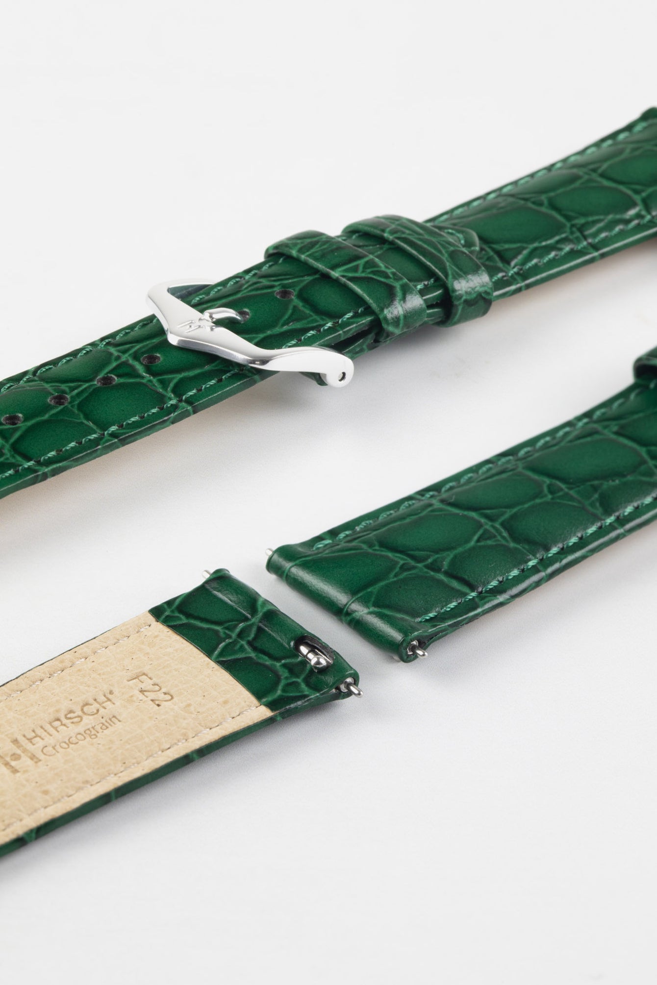 Hirsch CROCOGRAIN Green Crocodile Embossed Leather Watch Strap