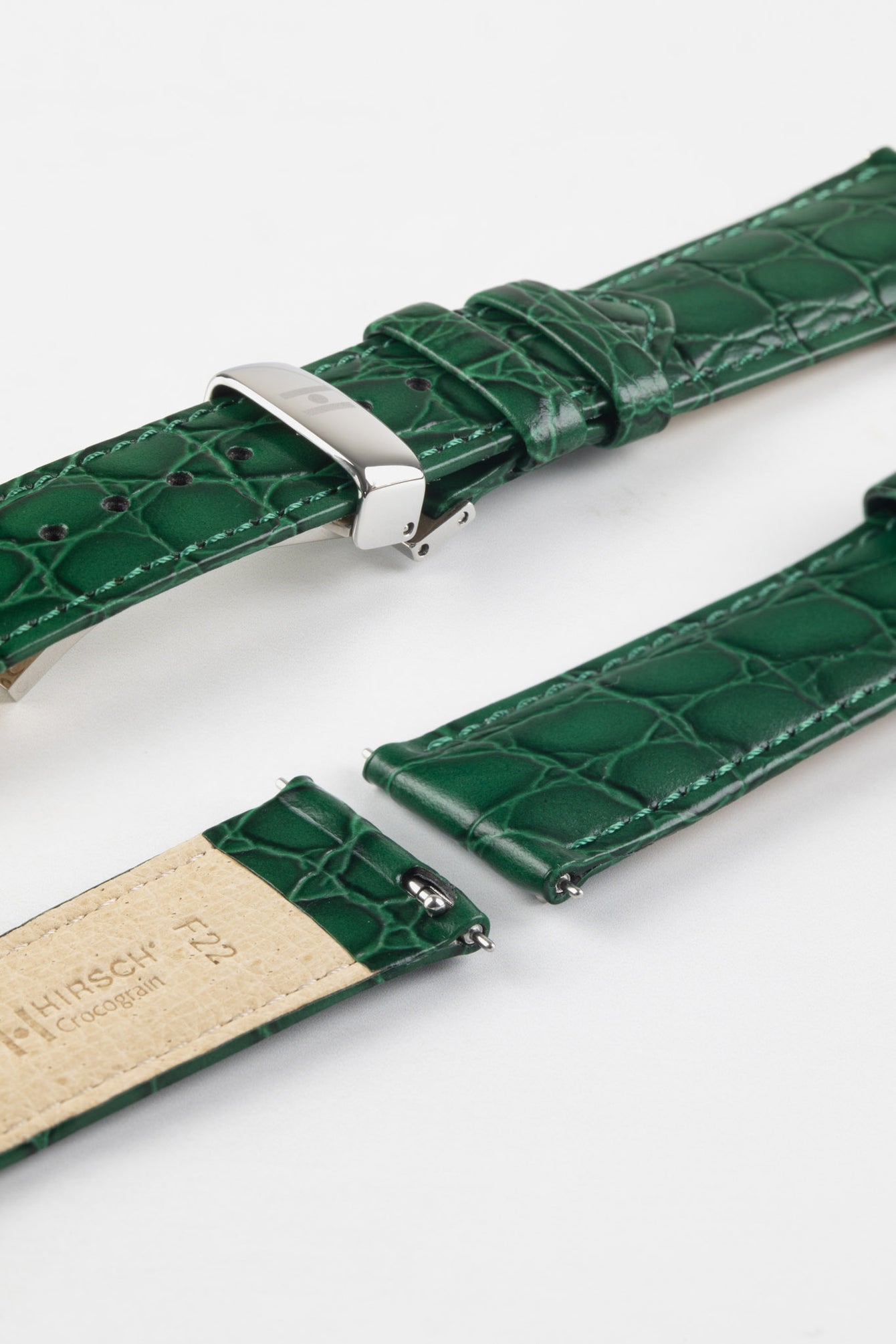 Hirsch CROCOGRAIN Green Crocodile Embossed Leather Watch Strap