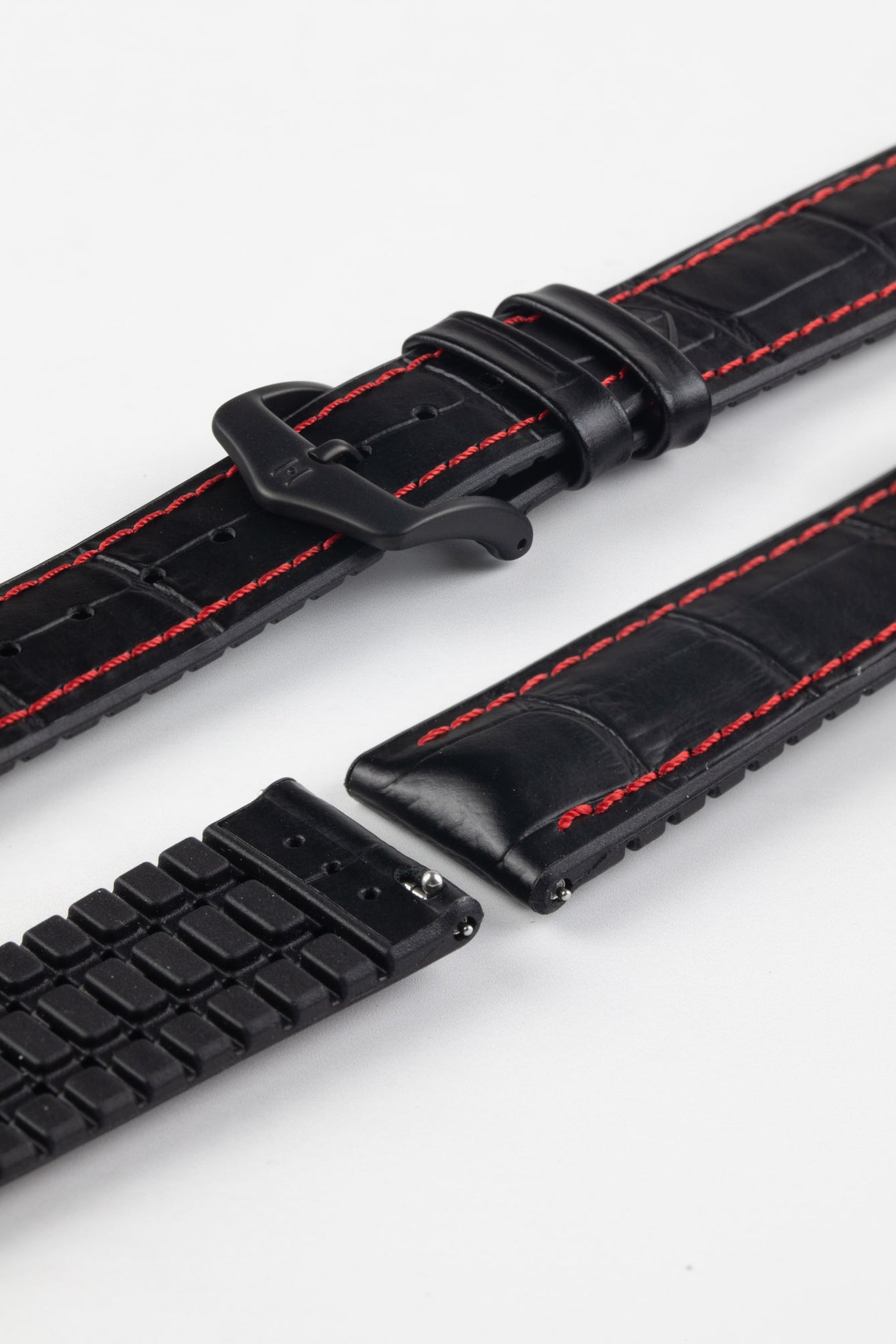 Hirsch GEORGE Alligator Embossed Performance Watch Strap in BLACK/RED