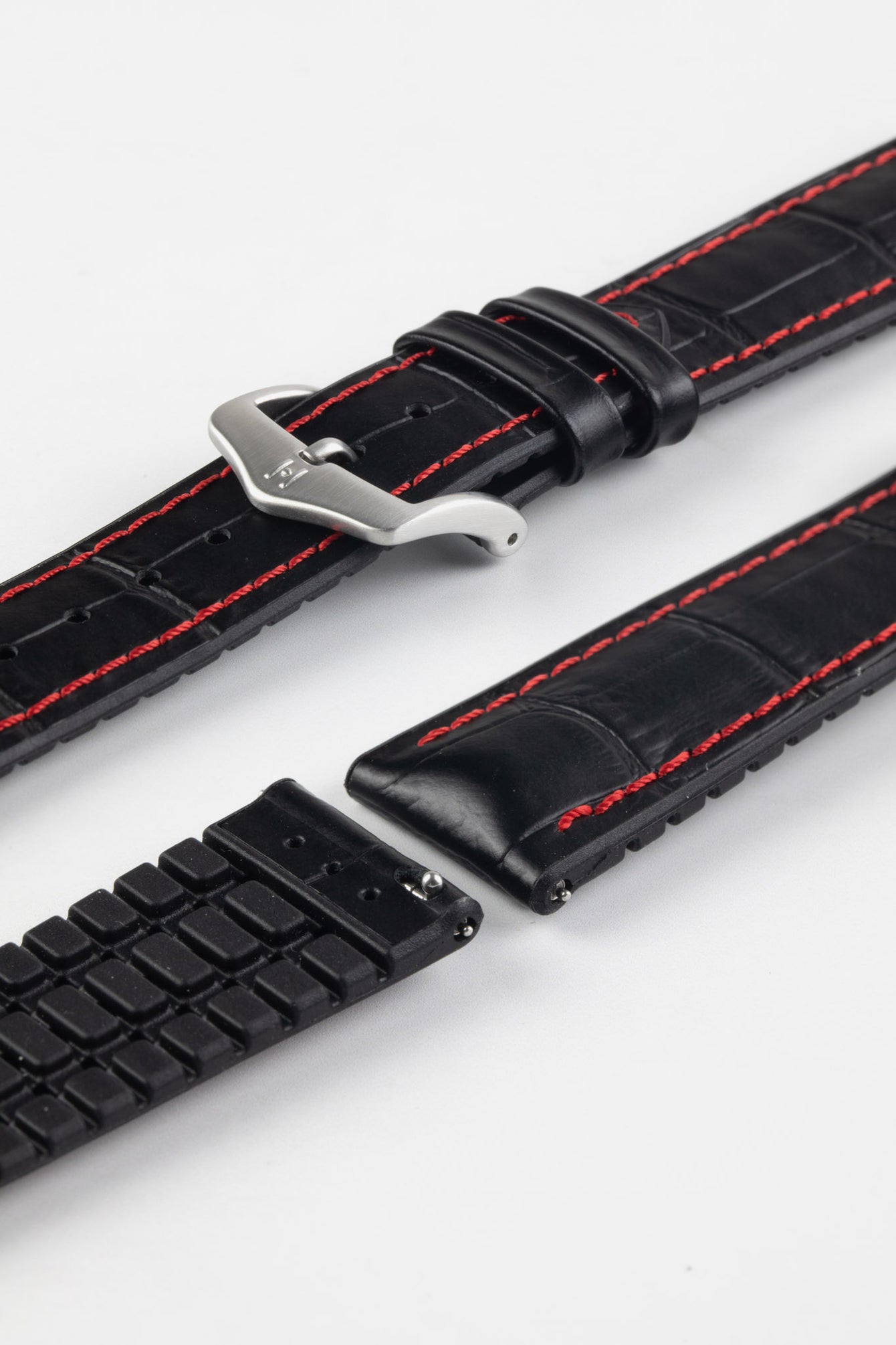 Hirsch GEORGE Alligator Embossed Performance Watch Strap in BLACK/RED