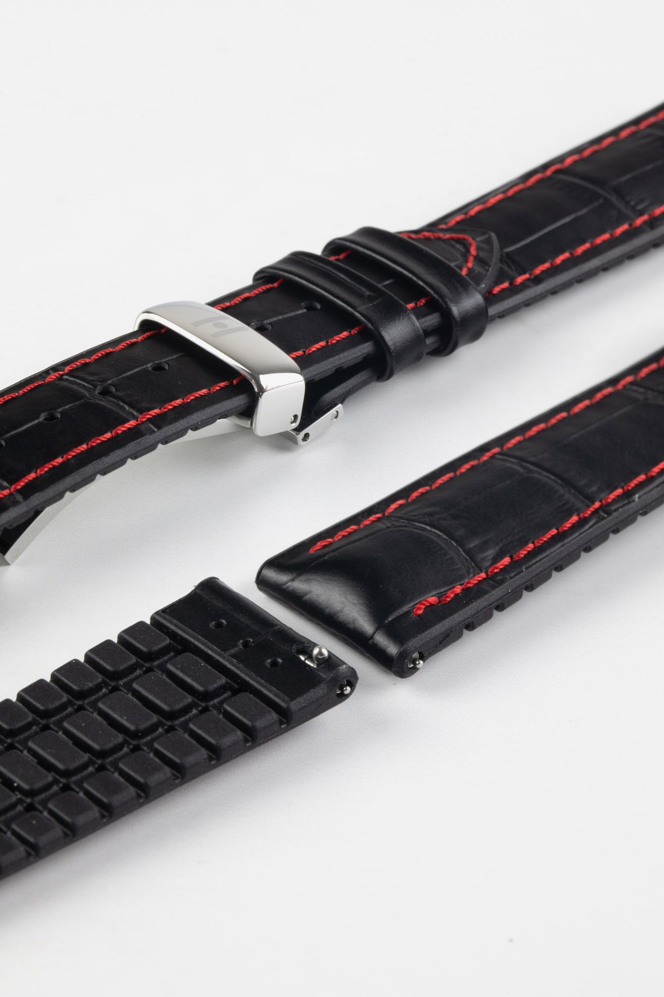 Hirsch GEORGE Alligator Embossed Performance Watch Strap in BLACK/RED