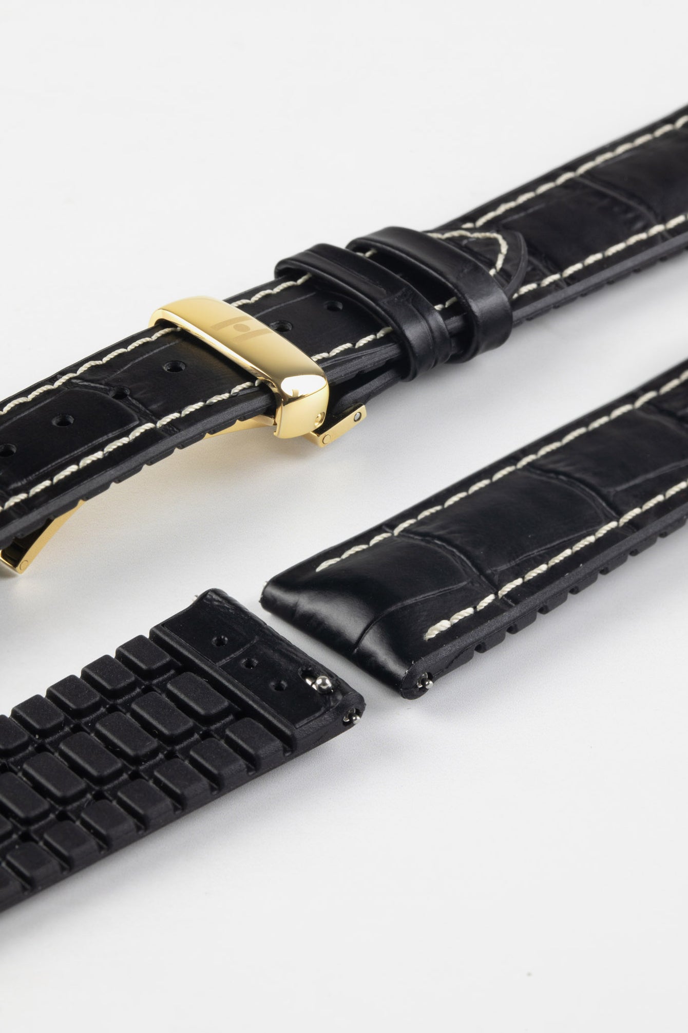 Hirsch GEORGE Alligator Embossed Performance Watch Strap in BLACK/WHITE