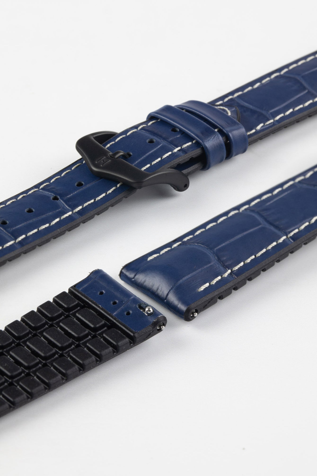 Hirsch GEORGE Alligator Embossed Performance Watch Strap in BLUE