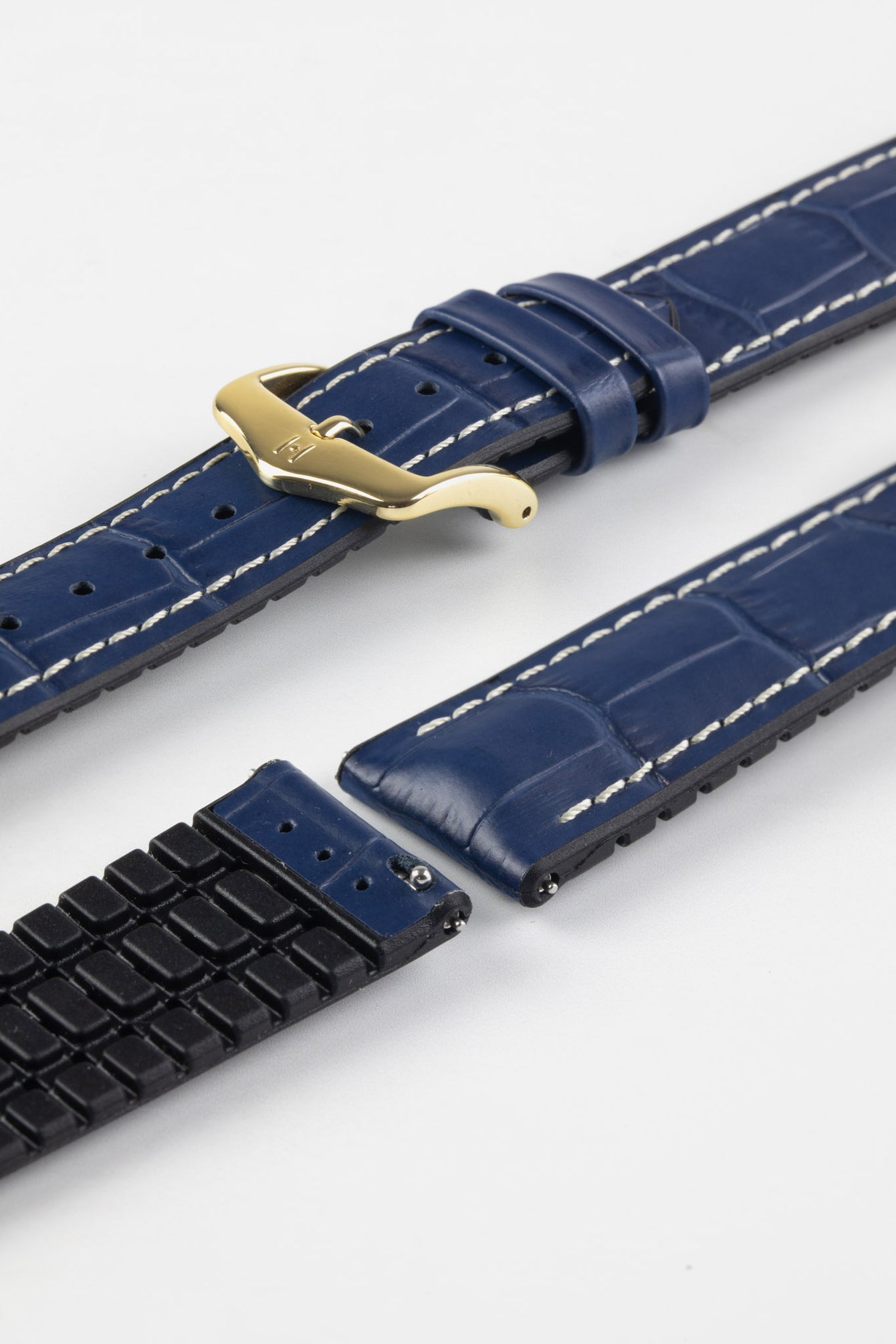 Hirsch GEORGE Alligator Embossed Performance Watch Strap in BLUE