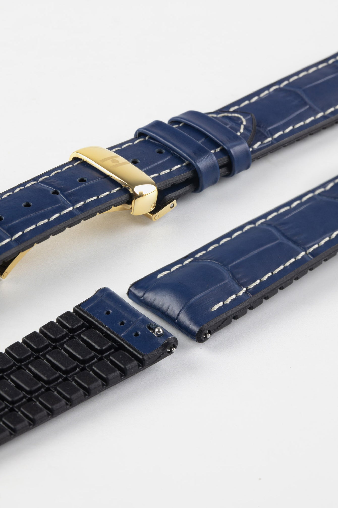 Hirsch GEORGE Alligator Embossed Performance Watch Strap in BLUE