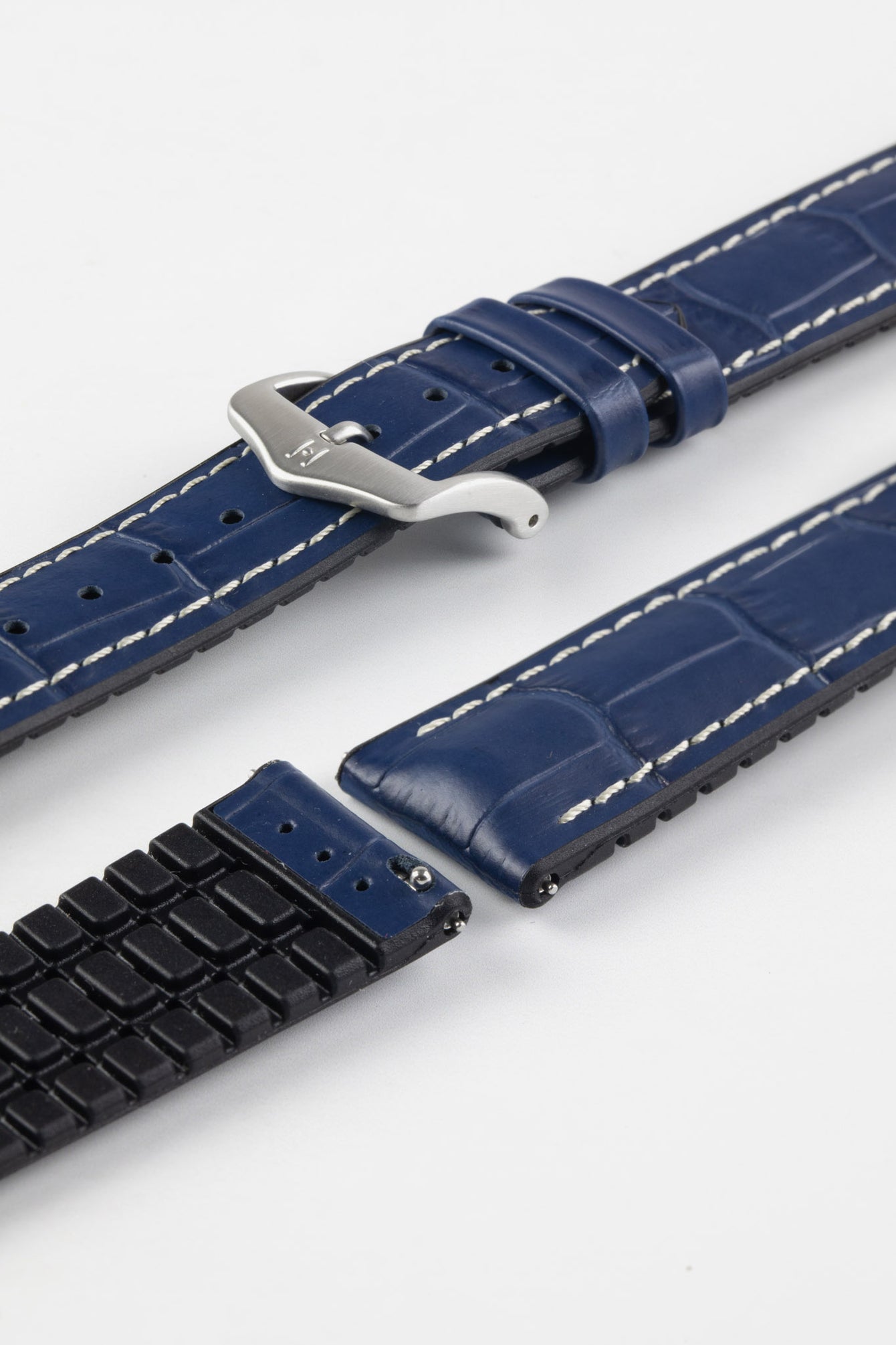 Hirsch GEORGE Alligator Embossed Performance Watch Strap in BLUE