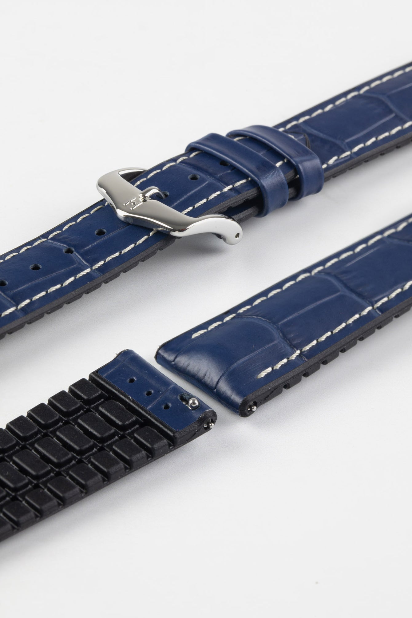 Hirsch GEORGE Alligator Embossed Performance Watch Strap in BLUE