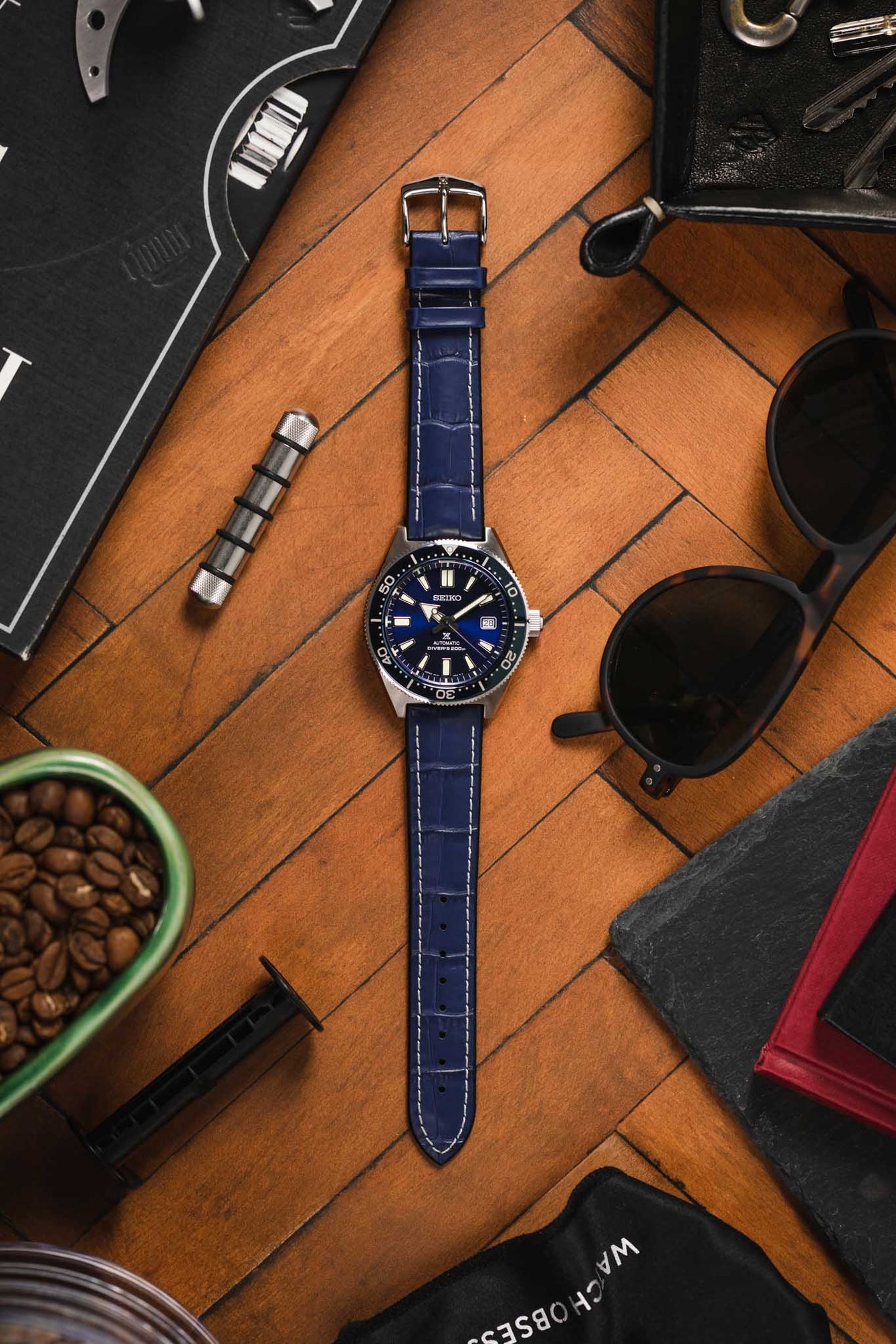 Hirsch GEORGE Alligator Embossed Performance Watch Strap in BLUE