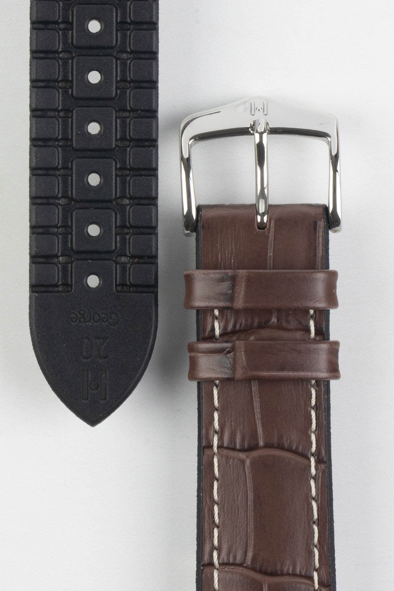 Hirsch GEORGE Alligator Embossed Performance Watch Strap in Brown