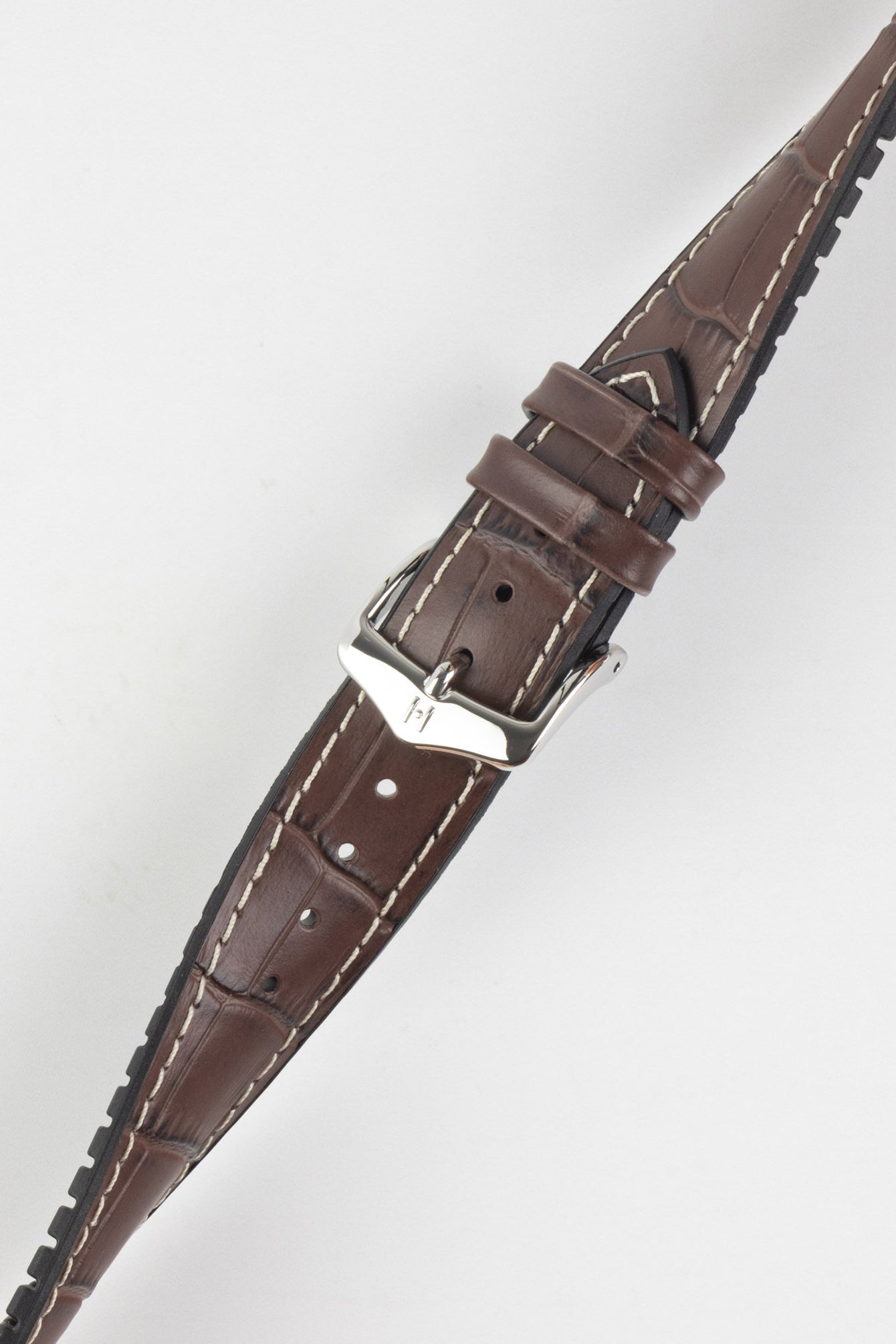 Hirsch GEORGE Alligator Embossed Performance Watch Strap in Brown