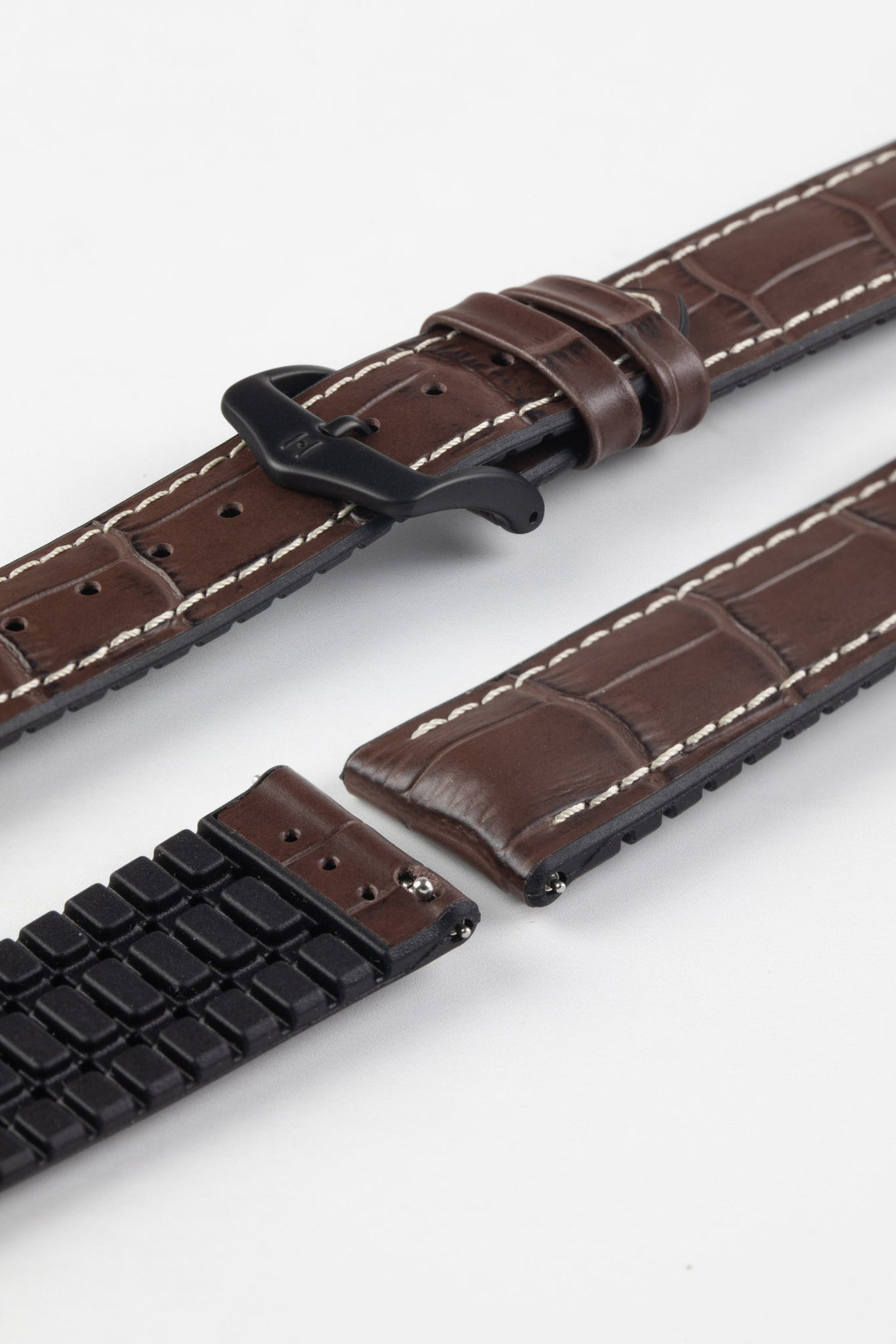 Hirsch GEORGE Alligator Embossed Performance Watch Strap in Brown