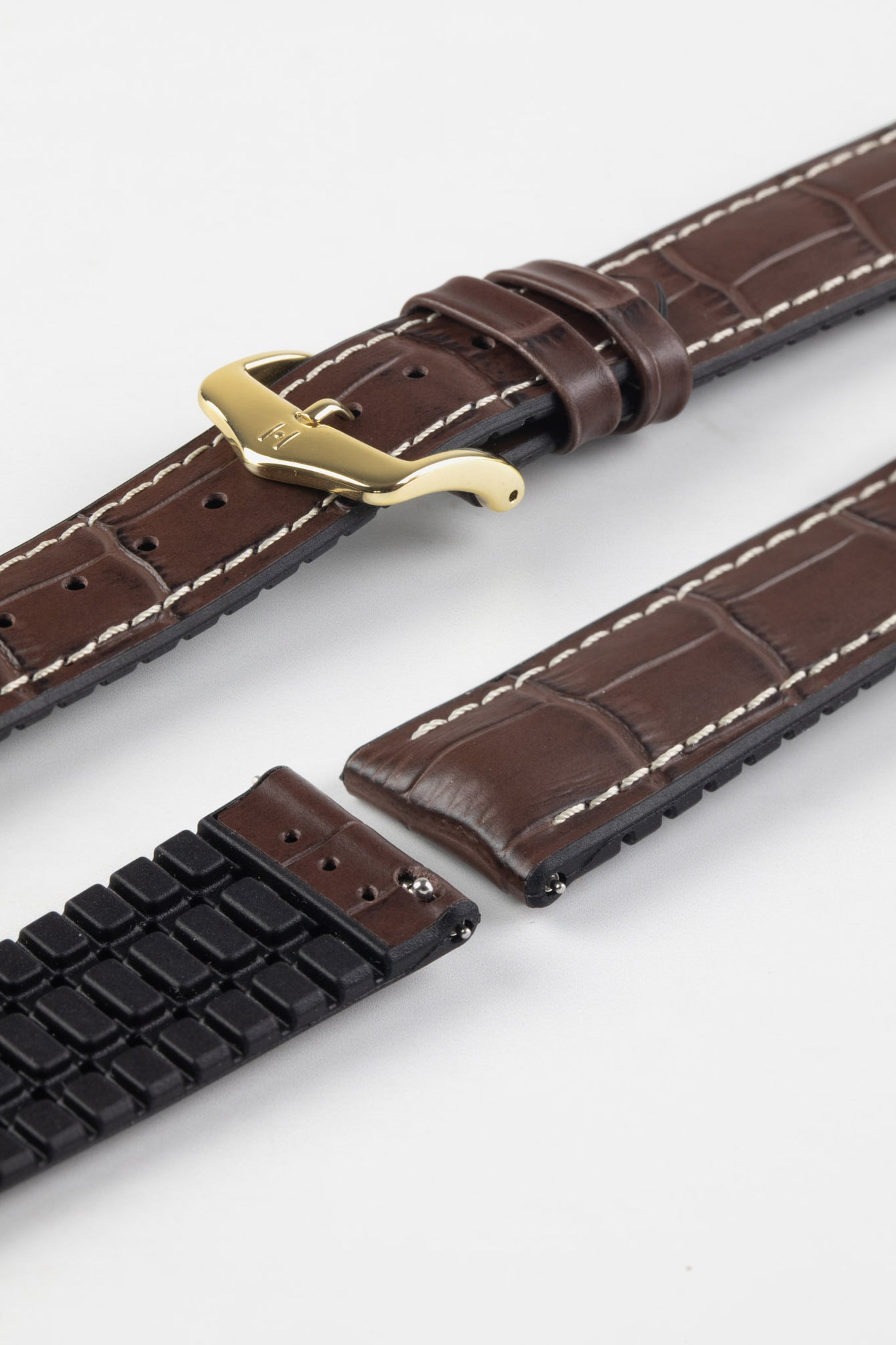 Hirsch GEORGE Alligator Embossed Performance Watch Strap in Brown