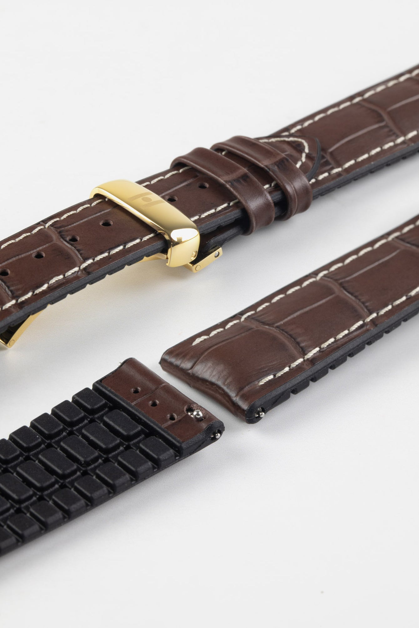 Hirsch GEORGE Alligator Embossed Performance Watch Strap in Brown