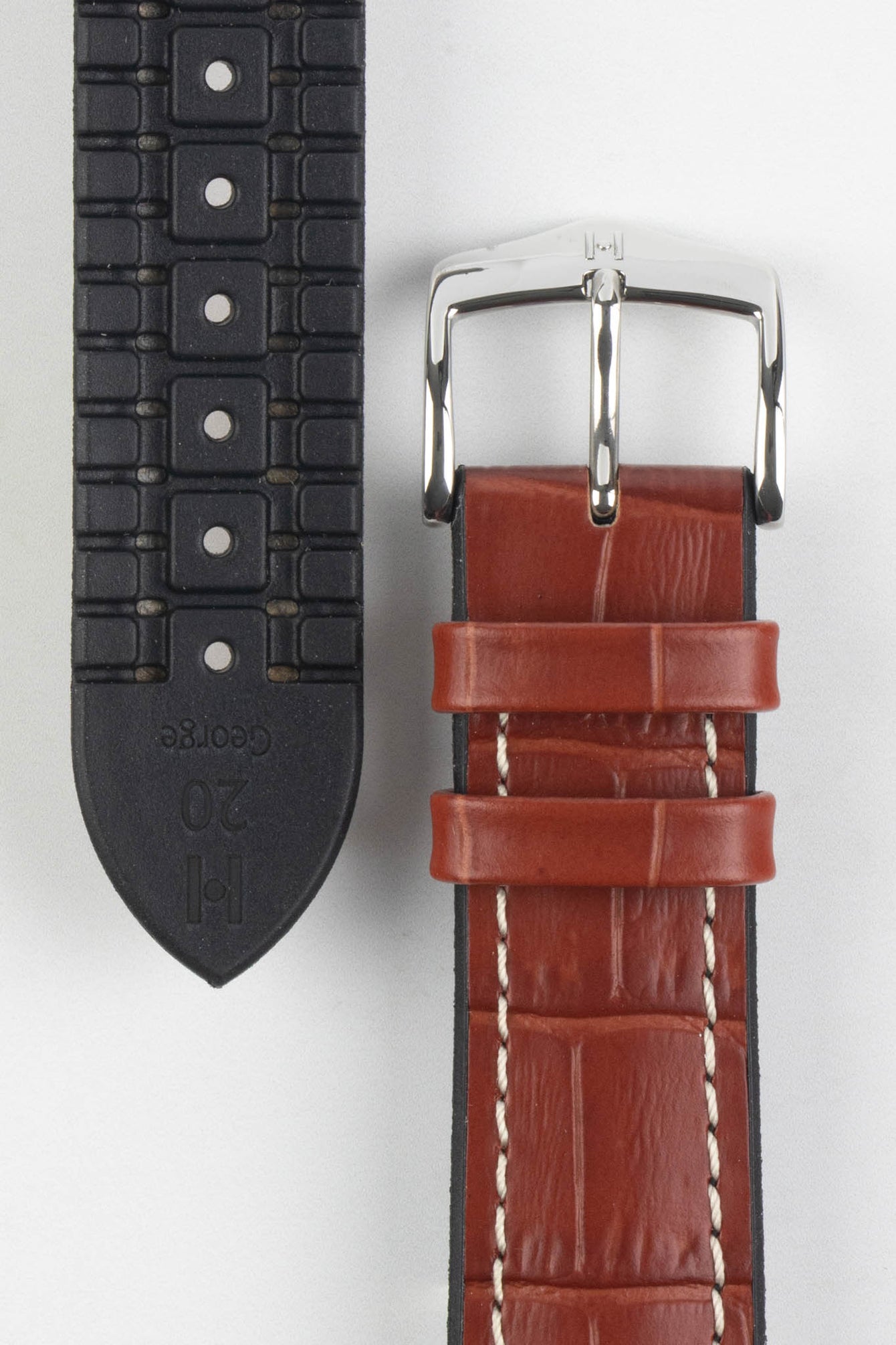 Hirsch GEORGE Alligator Embossed Performance Watch Strap in GOLD BROWN